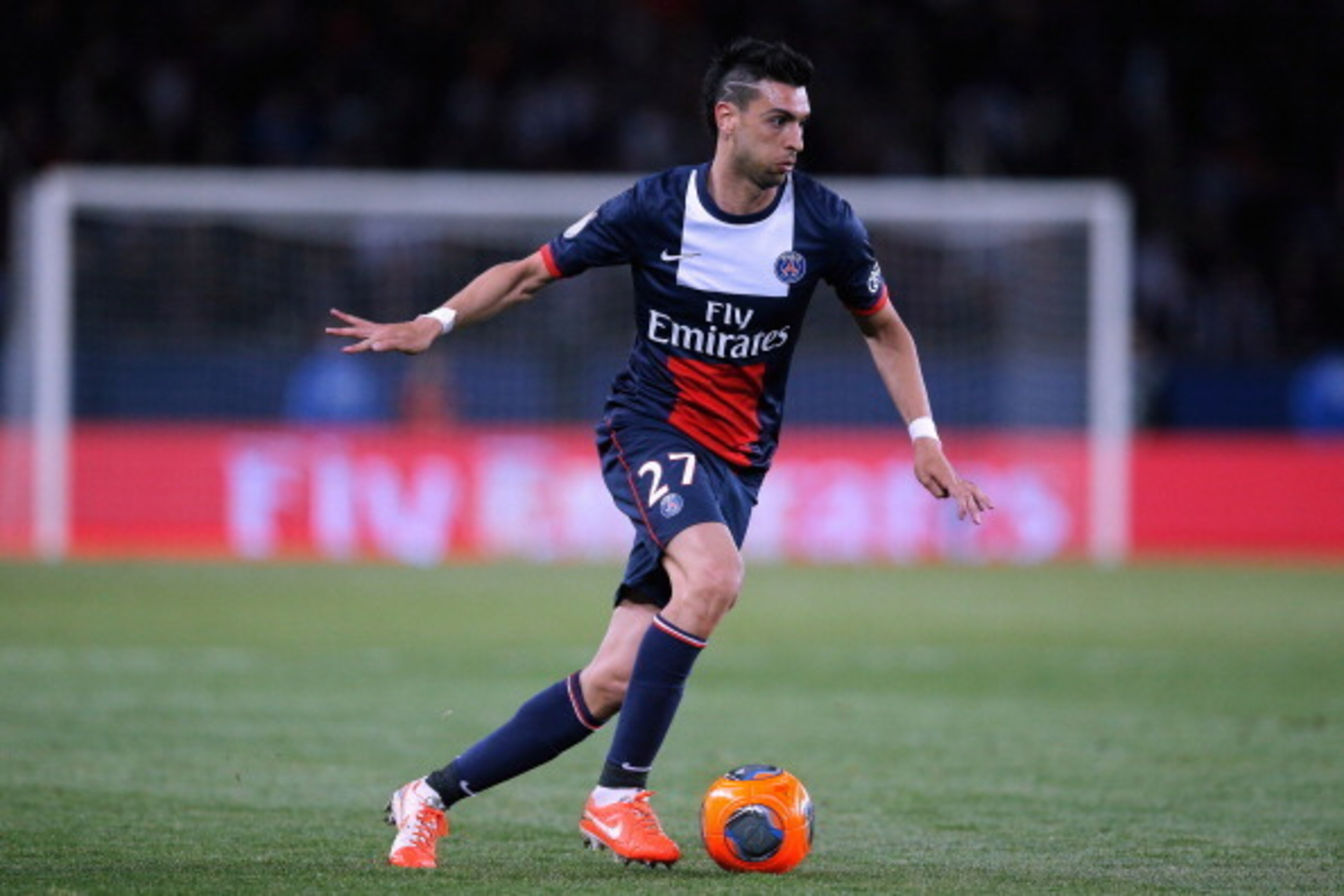 PARIS, FRANCE - MAY 07:  Javier Pastore of PSG in action during the Ligue 1 match between Paris Saint-Germain FC and Stade Rennais FC at Parc des Princes on May 7, 2014 in Paris, France.  (Photo by Dean Mouhtaropoulos/Getty Images)