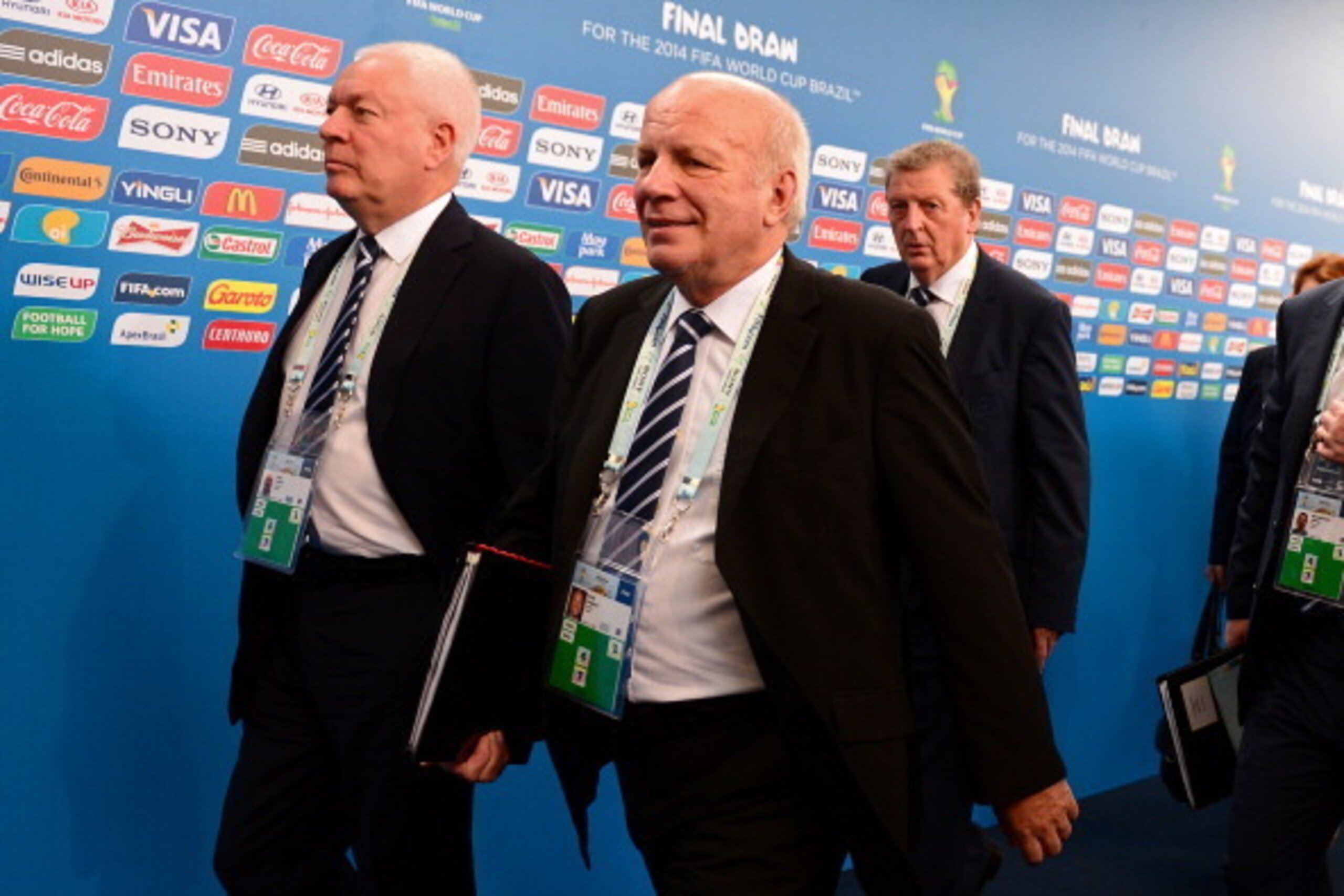 COSTA DO SAUIPE, BRAZIL - DECEMBER 06: England manager Roy Hodgson arrives with FA Chairman Greg Dyke for the Final Draw for the 2014 FIFA World Cup Brazil at Costa do Sauipe Resort on December 6, 2013 in Costa do Sauipe, Bahia, Brazil. (Photo by Buda M COSTA DO SAUIPE, BRAZIL - DECEMBER 06: England manager Roy Hodgson arrives with FA Chairman Greg Dyke for the Final Draw for the 2014 FIFA World Cup Brazil at Costa do Sauipe Resort on December 6, 2013 in Costa do Sauipe, Bahia, Brazil. (Photo by Buda M