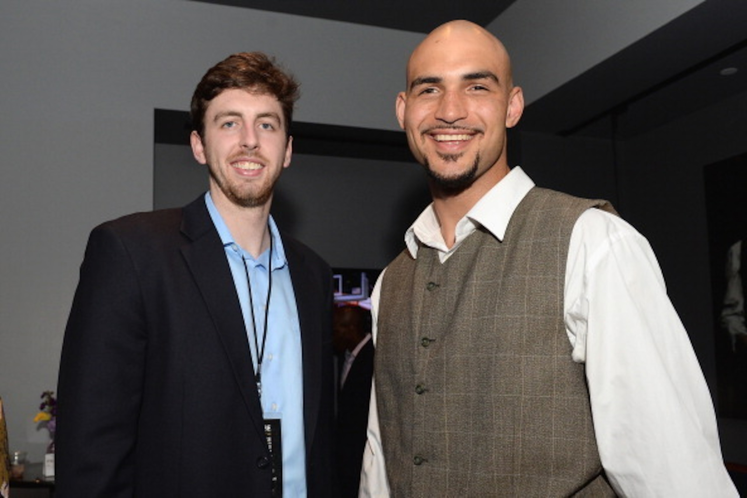 LOS ANGELES, CA - AUGUST 15:  NBA players Ryan Kelly (L) and Robert Sacre attend CULAR & KVBFF PRESENT: KOBE UP CLOSE Hosted By Jimmy Kimmel at Club Nokia on August 15, 2013 in Los Angeles, California.  (Photo by Jason Kempin/Getty Images for SPORTS SPECT