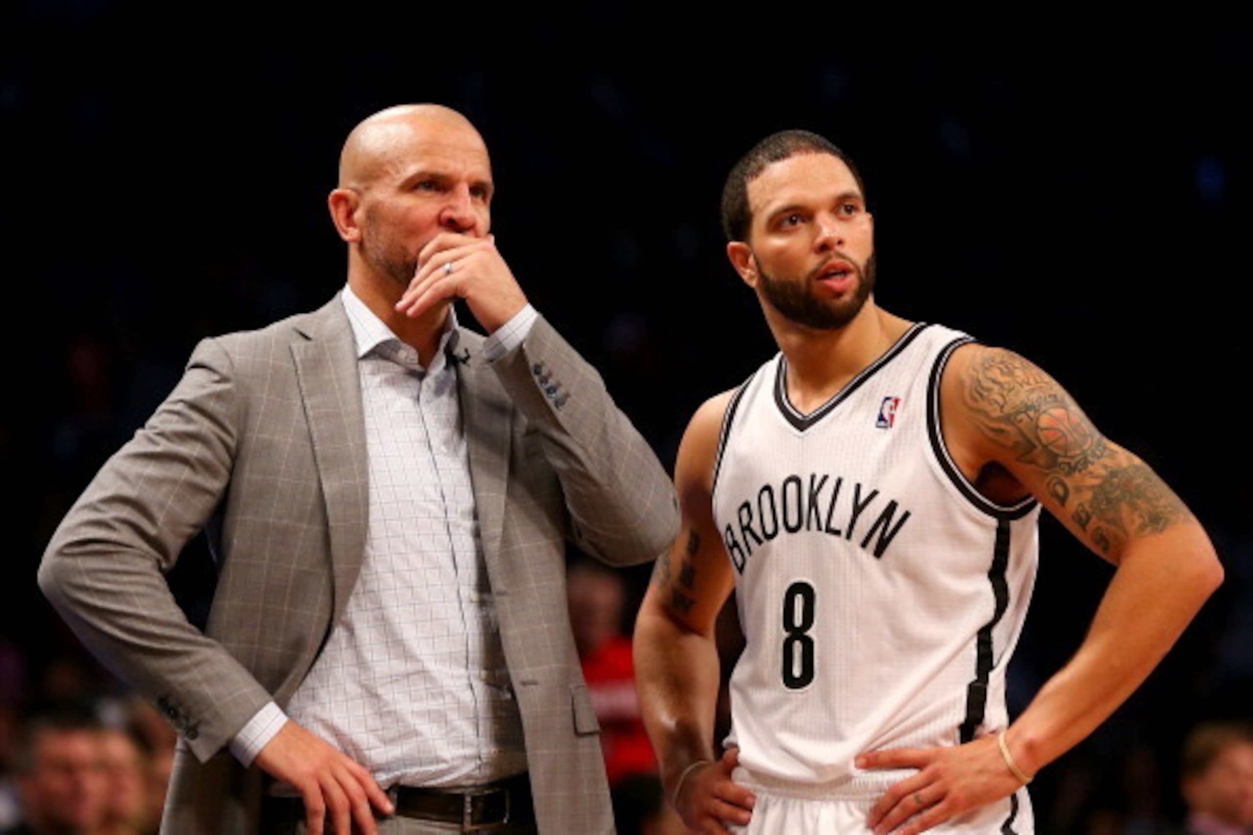 NEW YORK, NY - APRIL 25: Head coach Jason Kidd talks with Deron Williams #8 of the Brooklyn Nets during a time out in the second half against the Toronto Raptors in Game Three of the Eastern Conference Quarterfinals during the 2014 NBA Playoffs at the Ba NEW YORK, NY - APRIL 25: Head coach Jason Kidd talks with Deron Williams #8 of the Brooklyn Nets during a time out in the second half against the Toronto Raptors in Game Three of the Eastern Conference Quarterfinals during the 2014 NBA Playoffs at the Ba