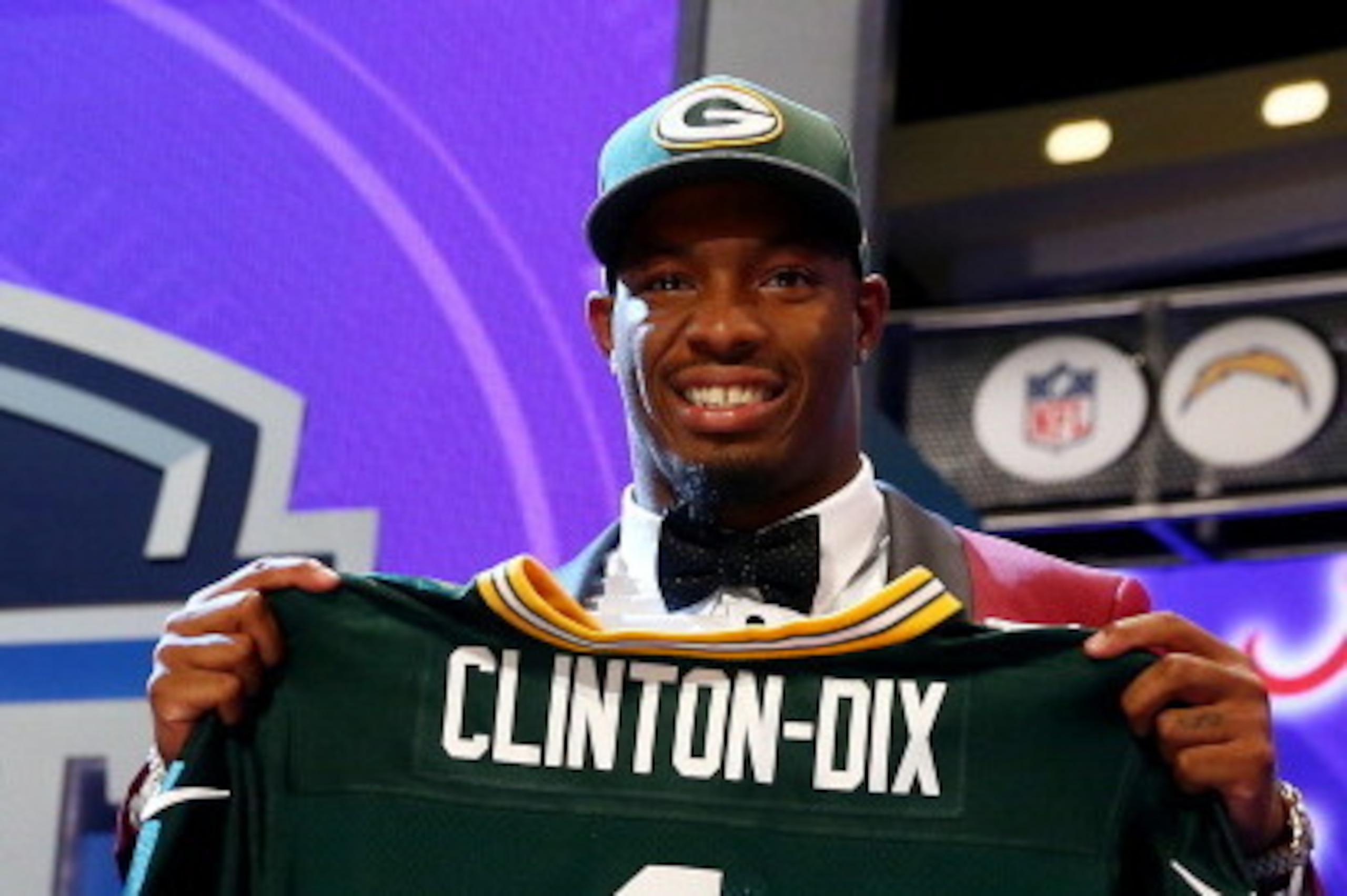 NEW YORK, NY - MAY 08:  Ha Ha Clinton-Dix of the Alabama Crimson Tide poses with a jersey after he was picked #21 overall by the Green Bay Packers during the first round of the 2014 NFL Draft at Radio City Music Hall on May 8, 2014 in New York City.  (Pho