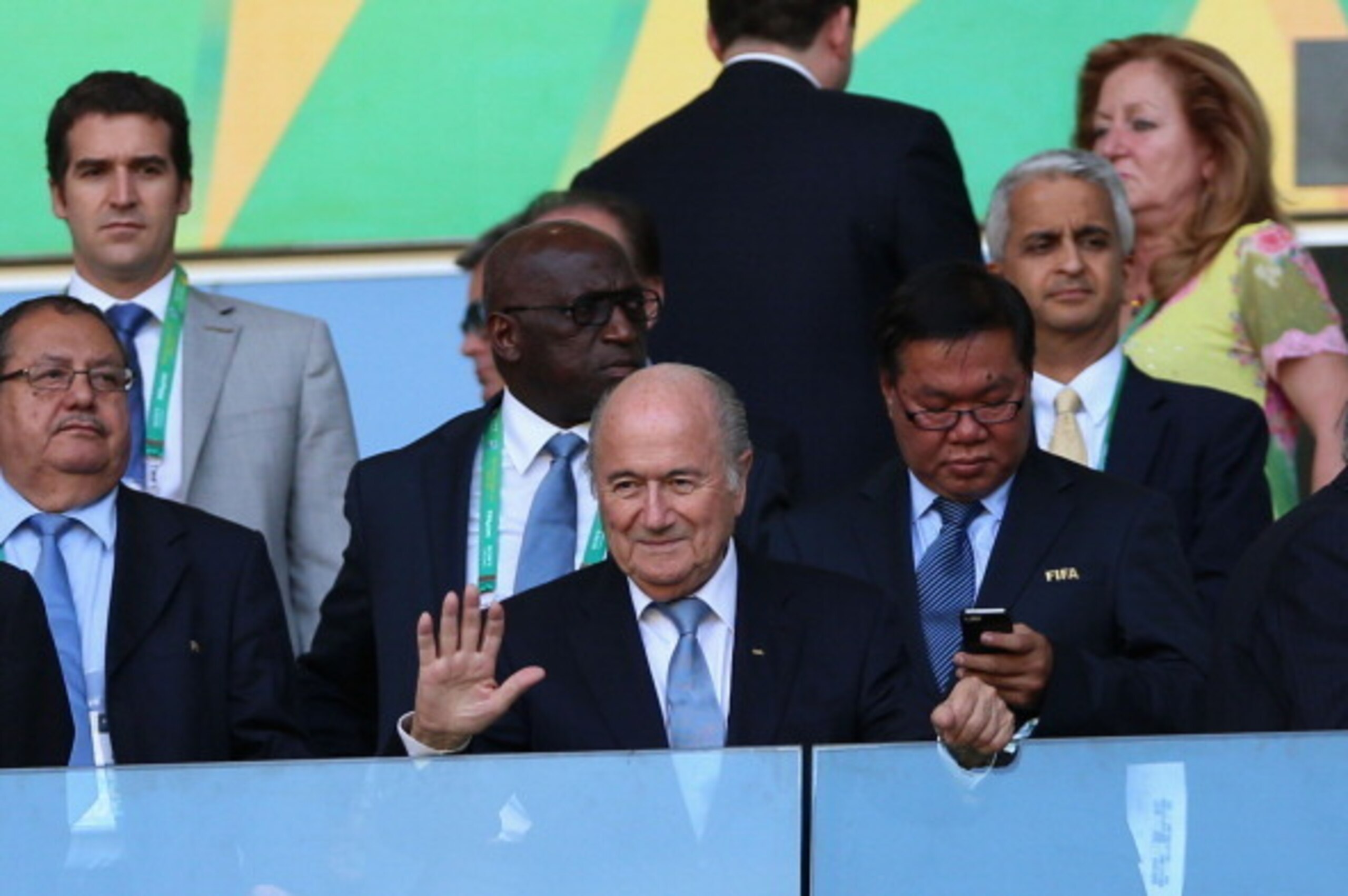 FORTALEZA, BRAZIL - JUNE 27:  FIFA President Sepp Blatter waves from the stands prior to the FIFA Confederations Cup Brazil 2013 Semi Final match between Spain and Italy at Castelao on June 27, 2013 in Fortaleza, Brazil.  (Photo by Jasper Juinen/Getty Ima