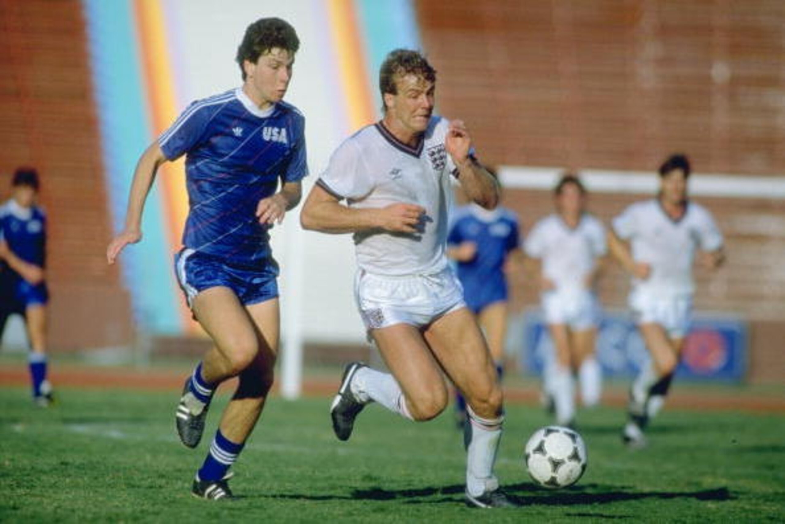 16 Jun 1985:  Kerry Dixon of England in action during a match against the USA in Los Angeles, California, USA. England won the match 5-0. \ Mandatory Credit: Tony  Duffy/Allsport