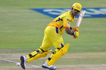JOHANNESBURG, SOUTH AFRICA - OCTOBER 20:  Suresh Raina of Chennai in action during the Champions League twenty20 match between Chennai Super Kings and Mumbai Indians at Bidvest Wanderers Stadium on October 20, 2012 in Johannesburg, South Africa. (Photo by