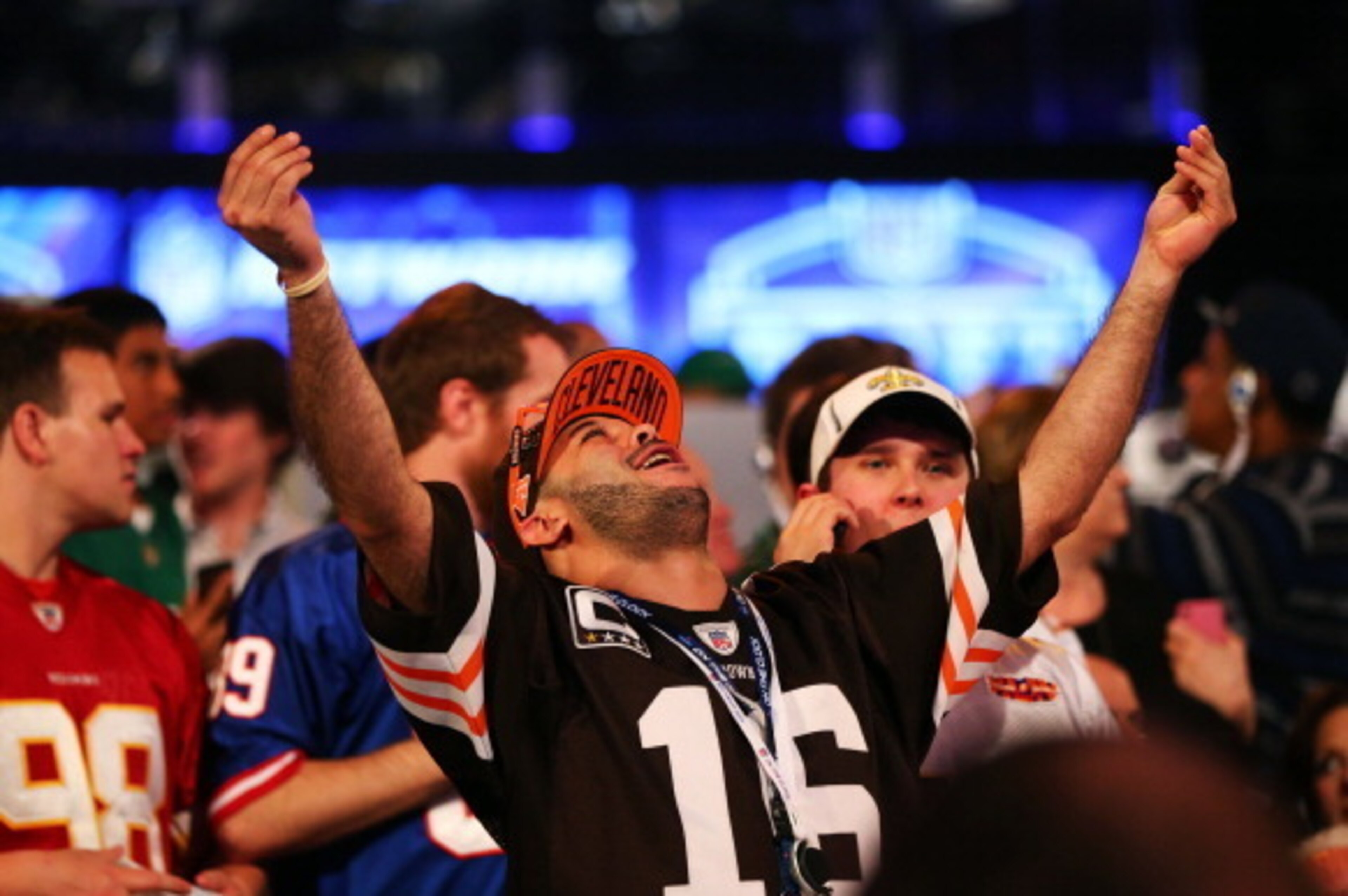 NEW YORK, NY - MAY 08:  A fan reacts as Johnny Manziel of the Texas A&M Aggies is picked #22 overall by the Cleveland Browns during the first round of the 2014 NFL Draft at Radio City Music Hall on May 8, 2014 in New York City.  (Photo by Elsa/Getty Image