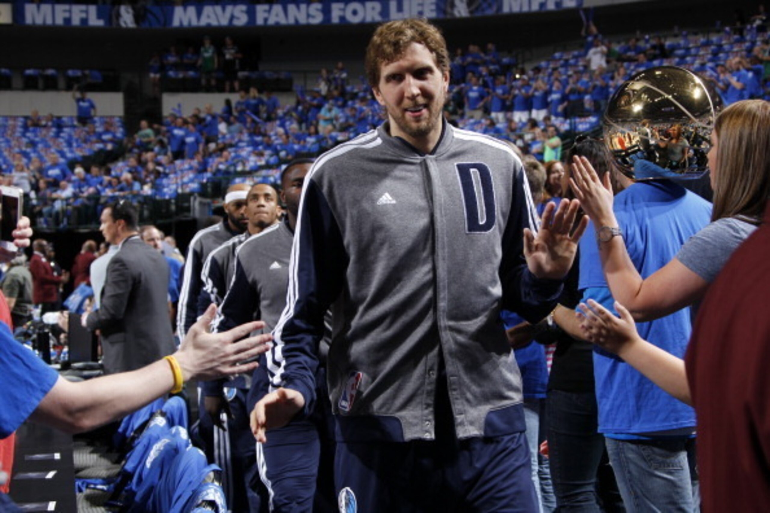 DALLAS, TX - MAY 2: Dirk Nowitzki #41 of the Dallas Mavericks enters the court before Game Six of the Western Conference Quarterfinals against the San Antonio Spurs during the 2014 NBA Playoffs on May 2, 2014 at the American Airlines Center in Dallas, Tex