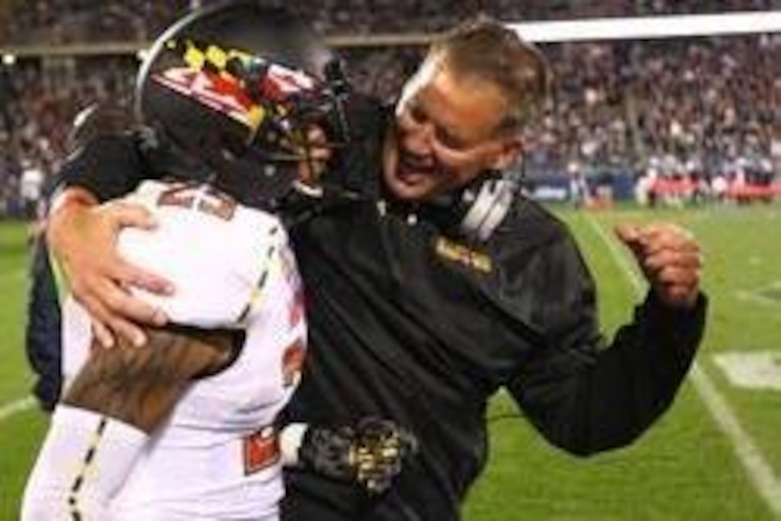 Sep 14, 2013; East Hartford, CT, USA; Maryland Terrapins head coach Randy Edsall celebrates with defensive back Dexter McDougle (25) after McDougle ran an interception back for a touchdown against the Connecticut Huskies during the second half at Rentschl Sep 14, 2013; East Hartford, CT, USA; Maryland Terrapins head coach Randy Edsall celebrates with defensive back Dexter McDougle (25) after McDougle ran an interception back for a touchdown against the Connecticut Huskies during the second half at Rentschl