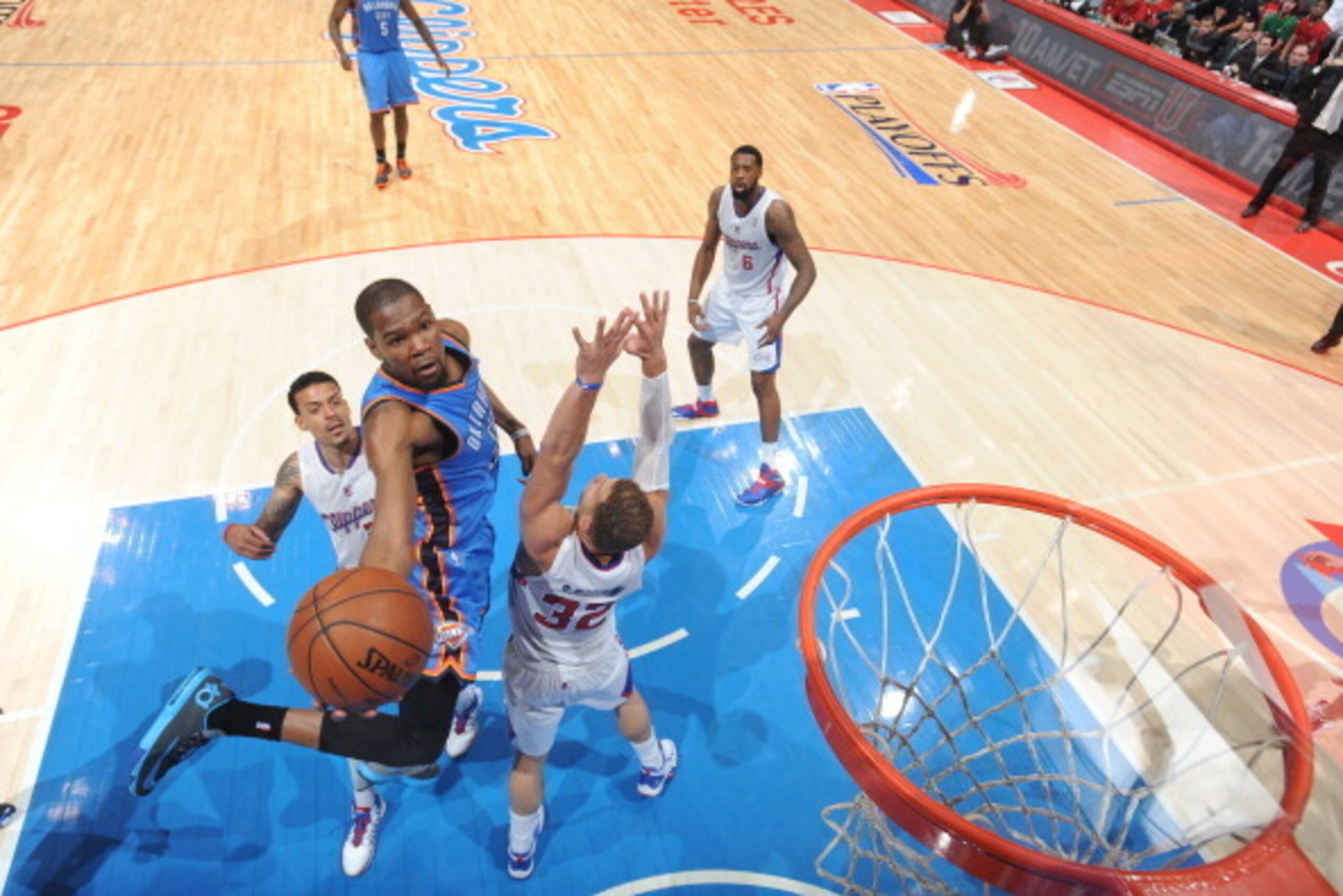 LOS ANGELES, CA - MAY 9: Kevin Durant #35 of the Oklahoma City Thunder shoots against the Los Angeles Clippers in Game Three of the Western Conference Semifinals during the 2014 NBA Playoffs at Staples Center on May 9, 2014 in Los Angeles, California. NOT