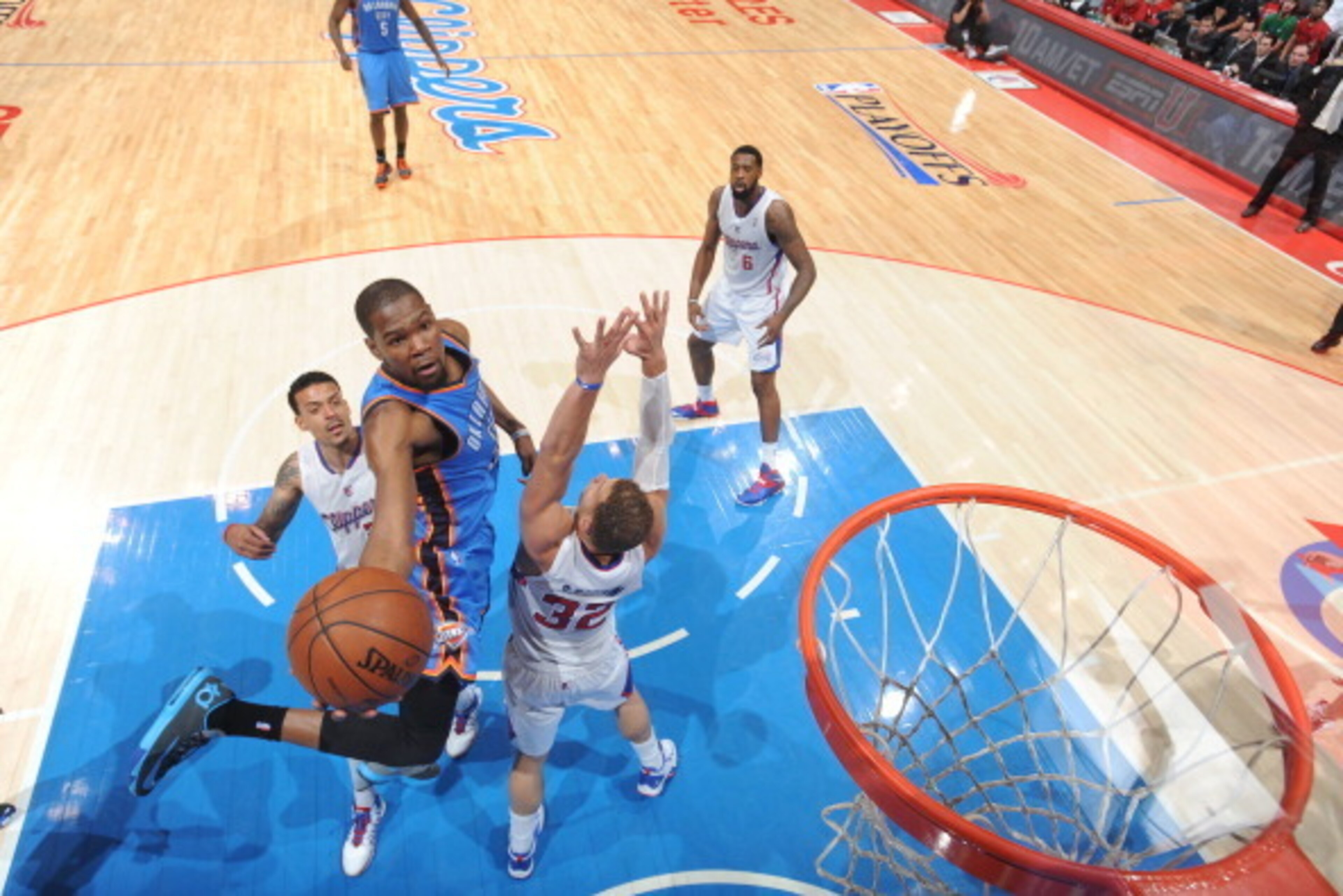 LOS ANGELES, CA - MAY 9: Kevin Durant #35 of the Oklahoma City Thunder shoots against the Los Angeles Clippers in Game Three of the Western Conference Semifinals during the 2014 NBA Playoffs at Staples Center on May 9, 2014 in Los Angeles, California. NOT