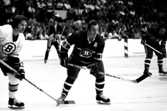 BOSTON, MA. - 1970's: Yvan Cournoyer #12 of the Montreal Canadiens plays against the Boston Bruins .  (Photo by Steve Babineau/NHLI via Getty Images)