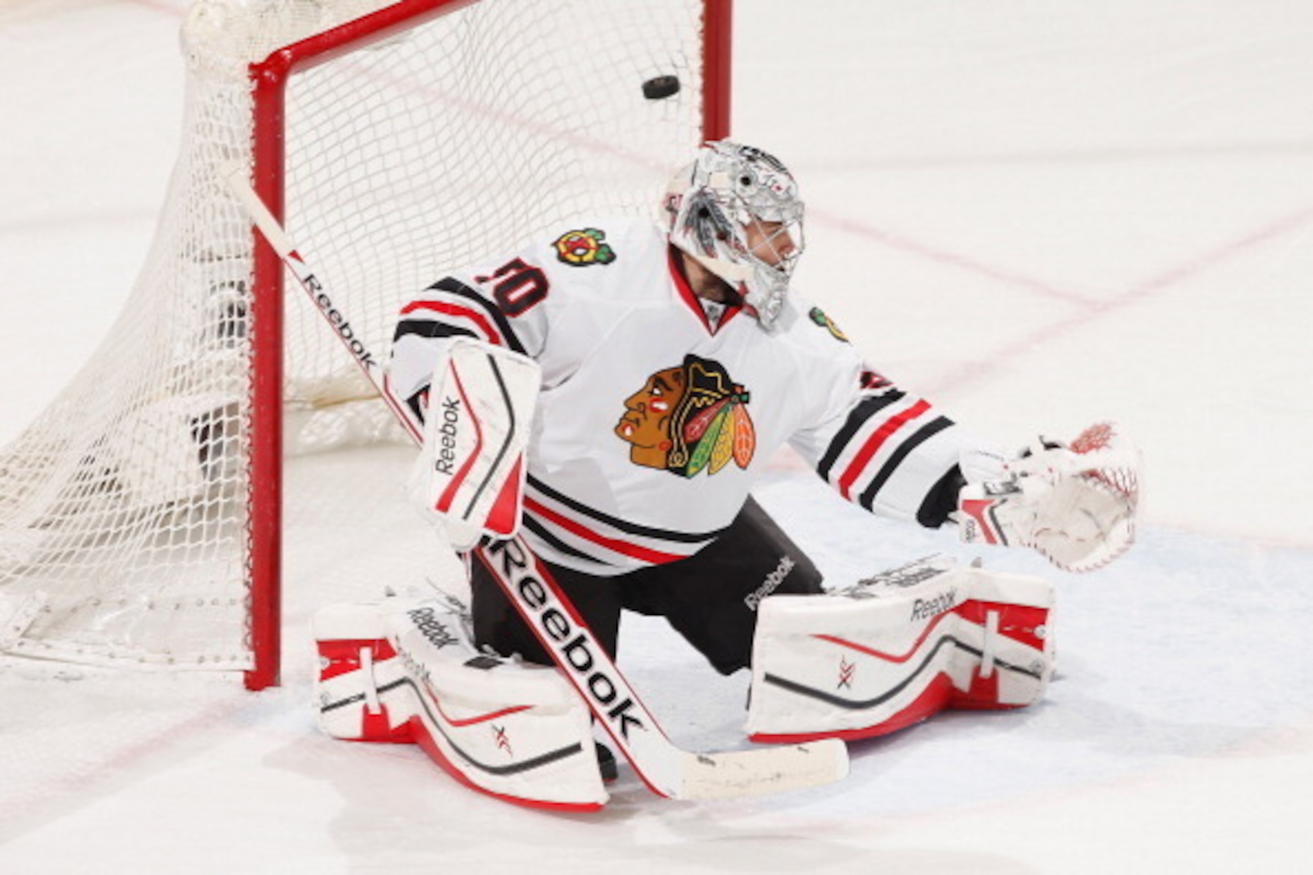 ST. PAUL, MN - MAY 9: Nino Niederreiter #22 of the Minnesota Wild scores a goal against Corey Crawford #50 of the Chicago Blackhawks during Game Four of the Second Round of the 2014 Stanley Cup Playoffs on May 9, 2014 at the Xcel Energy Center in St. Paul