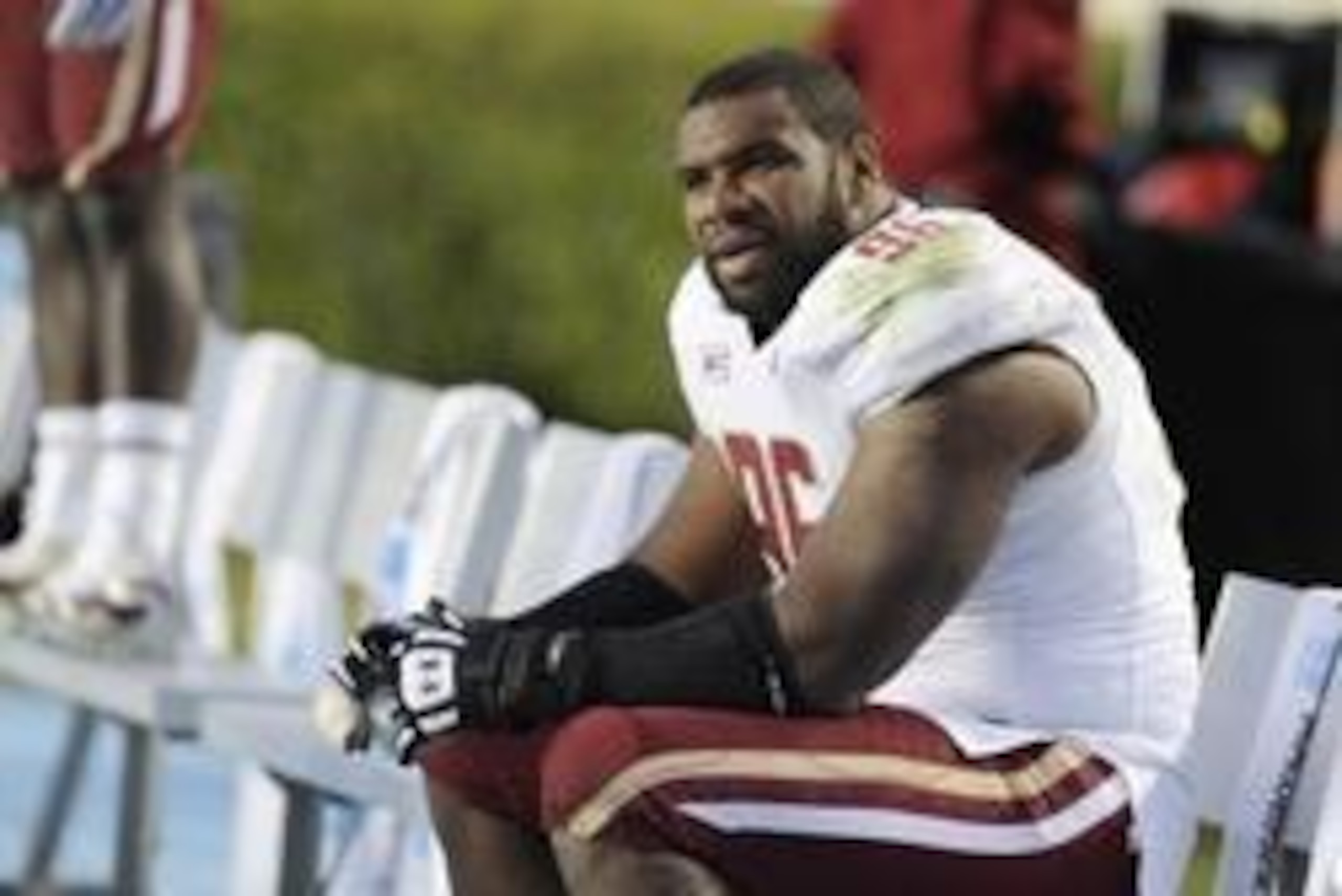 Oct 26, 2013; Chapel Hill, NC, USA; Boston College Eagles defensive lineman Kaleb Ramsey (96) sits on the bench during the second half against the North Carolina Tar Heels at Kenan Memorial Stadium. North Carolina won 34-10. Mandatory Credit: Liz Condo-US