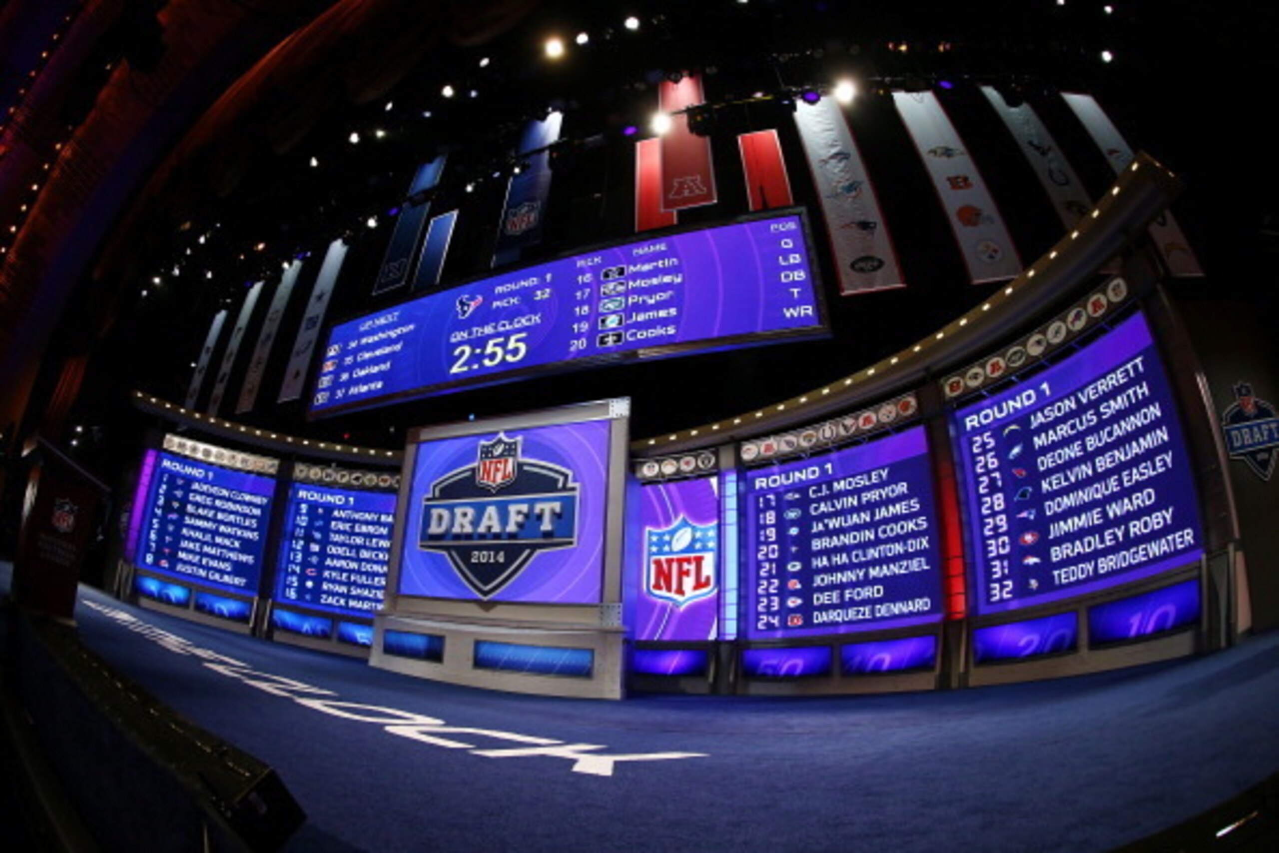 NEW YORK, NY - MAY 08:  A general view of the draft stage after the first round of the 2014 NFL Draft at Radio City Music Hall on May 8, 2014 in New York City.  (Photo by Elsa/Getty Images)