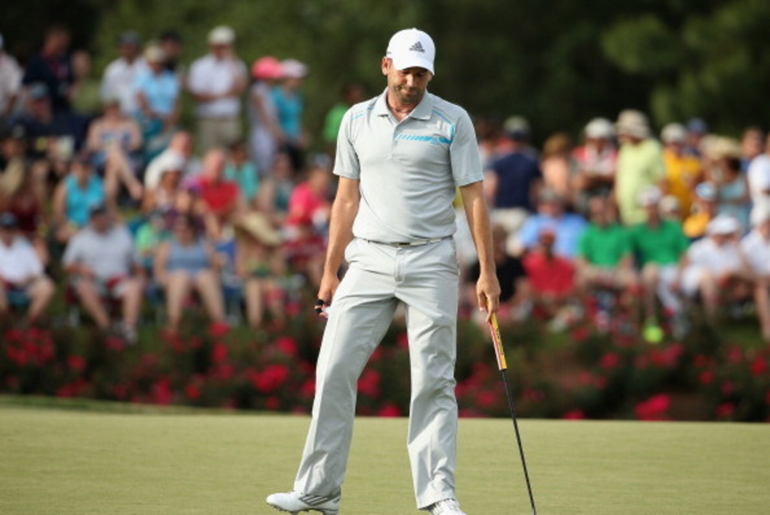 PONTE VEDRA BEACH, FL - MAY 10:  Sergio Garcia of Spain reacts to a bogey on the 17th green during the third round of THE PLAYERS Championship on the stadium course at TPC Sawgrass on May 10, 2014 in Ponte Vedra Beach, Florida.  (Photo by Richard Heathcot