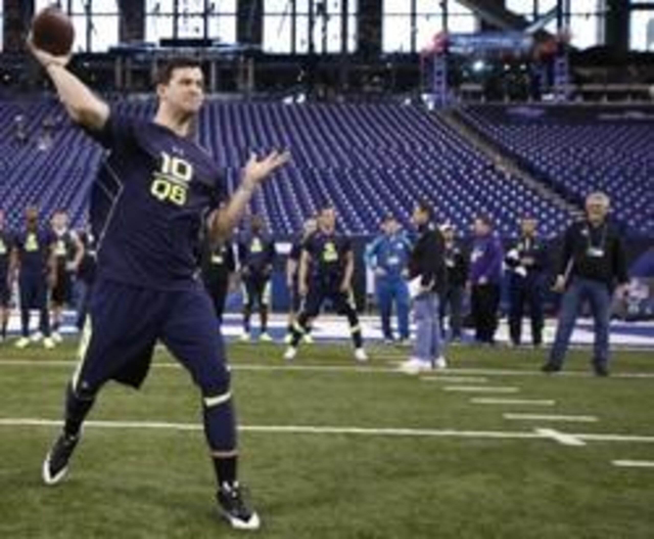 Feb 23, 2014; Indianapolis, IN, USA; Alabama Crimson Tide quarterback A.J. McCarron throws the ball during the 2014 NFL Combine at Lucas Oil Stadium. Mandatory Credit: Brian Spurlock-USA TODAY Sports