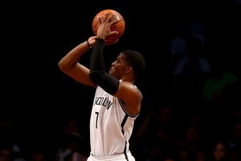 NEW YORK, NY - MAY 10:  Joe Johnson #7 of the Brooklyn Nets takes a shot in the second half against the Miami Heat in Game Three of the Eastern Conference Semifinals during the 2014 NBA Playoffs at the Barclays Center on May 10, 2014 in the Brooklyn borou