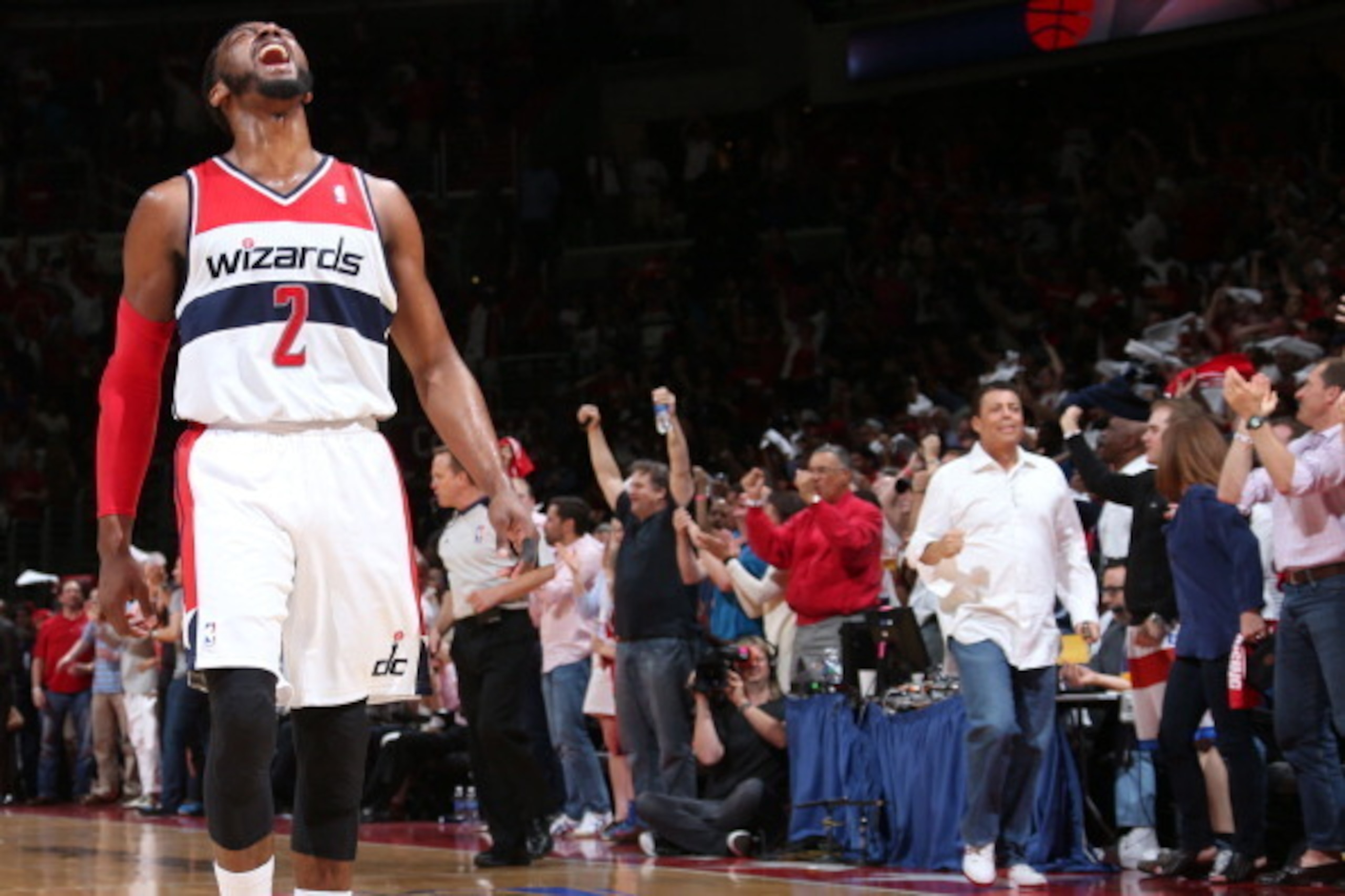 WASHINGTON, DC - MAY 11: John Wall #2 of the Washington Wizards during the game against the Indiana Pacers in Game Four of the Eastern Conference Semifinals at Verizon Center on May 11, 2014 in Washington, DC. NOTE TO USER: User expressly acknowledges and WASHINGTON, DC - MAY 11: John Wall #2 of the Washington Wizards during the game against the Indiana Pacers in Game Four of the Eastern Conference Semifinals at Verizon Center on May 11, 2014 in Washington, DC. NOTE TO USER: User expressly acknowledges and
