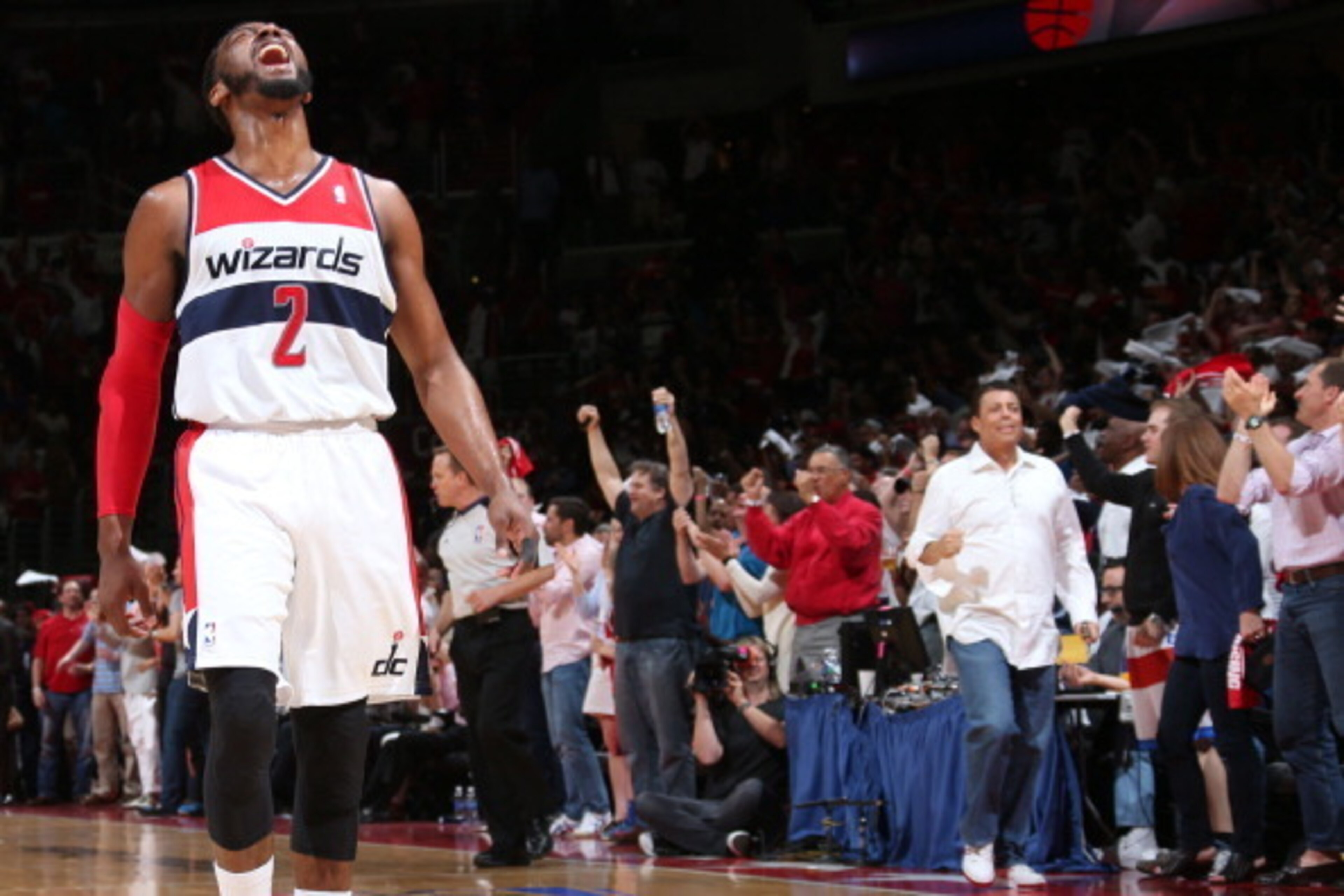 WASHINGTON, DC - MAY 11: John Wall #2 of the Washington Wizards during the game against the Indiana Pacers in Game Four of the Eastern Conference Semifinals at Verizon Center on May 11, 2014 in Washington, DC. NOTE TO USER: User expressly acknowledges and WASHINGTON, DC - MAY 11: John Wall #2 of the Washington Wizards during the game against the Indiana Pacers in Game Four of the Eastern Conference Semifinals at Verizon Center on May 11, 2014 in Washington, DC. NOTE TO USER: User expressly acknowledges and