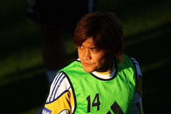 GEORGE, SOUTH AFRICA - JUNE 20:  Yoshito Okubo looks on at a Japan training session during the FIFA 2010 World Cup at Outeniqua Stadium on June 20, 2010 in George, South Africa.  (Photo by Mark Kolbe/Getty Images)