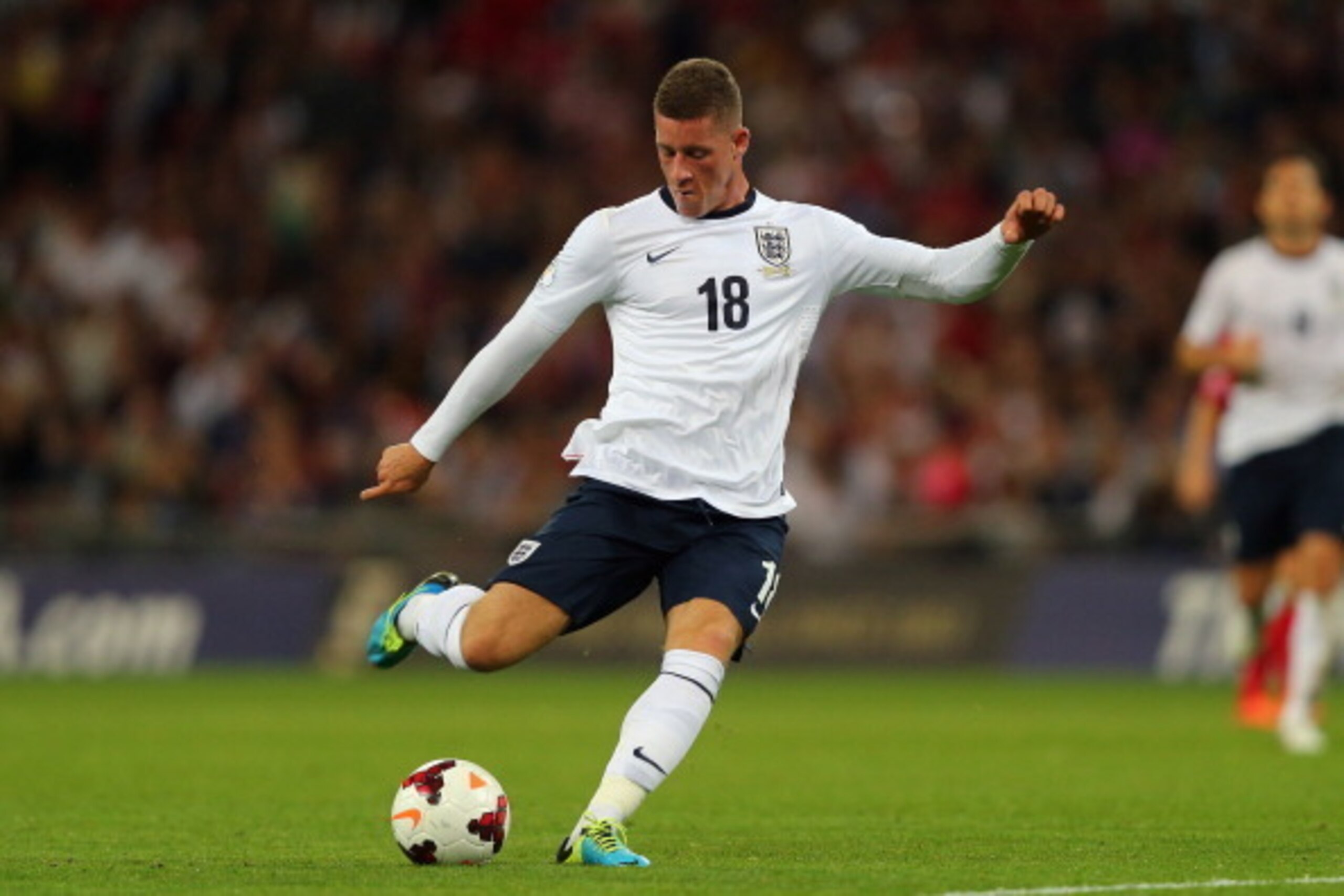 LONDON, ENGLAND - SEPTEMBER 06:  Ross Barkley of England takes a shot during the FIFA 2014 World Cup Qualifying Group H match between England and Moldova at Wembley Stadium on September 6, 2013 in London, England.  (Photo by Clive Rose/Getty Images)