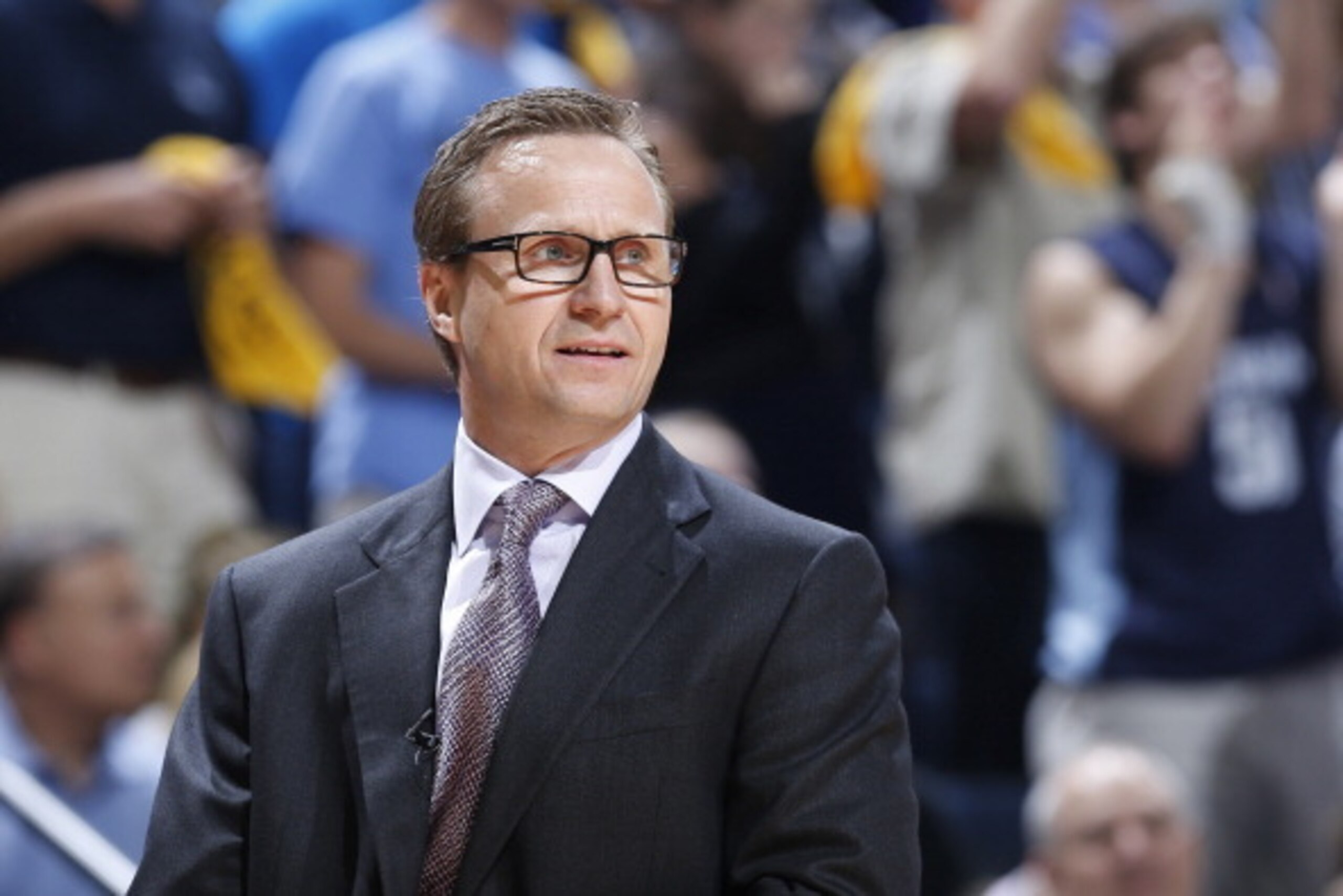 MEMPHIS, TN - MAY 1: Oklahoma City Thunder head coach Scott Brooks looks on against the Memphis Grizzlies during Game Six of the Western Conference Quarterfinals of the 2014 NBA Playoffs on May 1, 2014 at FedEx Forum in Memphis, Tennessee. The Thunder won