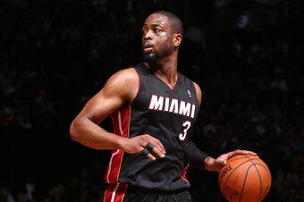 BROOKLYN, NY - MAY 10: Dwyane Wade #3 of the Miami Heat handles the ball against the Brooklyn Nets during Game Three of the Eastern Conference Semifinals on May 10, 2014 at Barclays Center in Brooklyn. NOTE TO USER: User expressly acknowledges and agrees