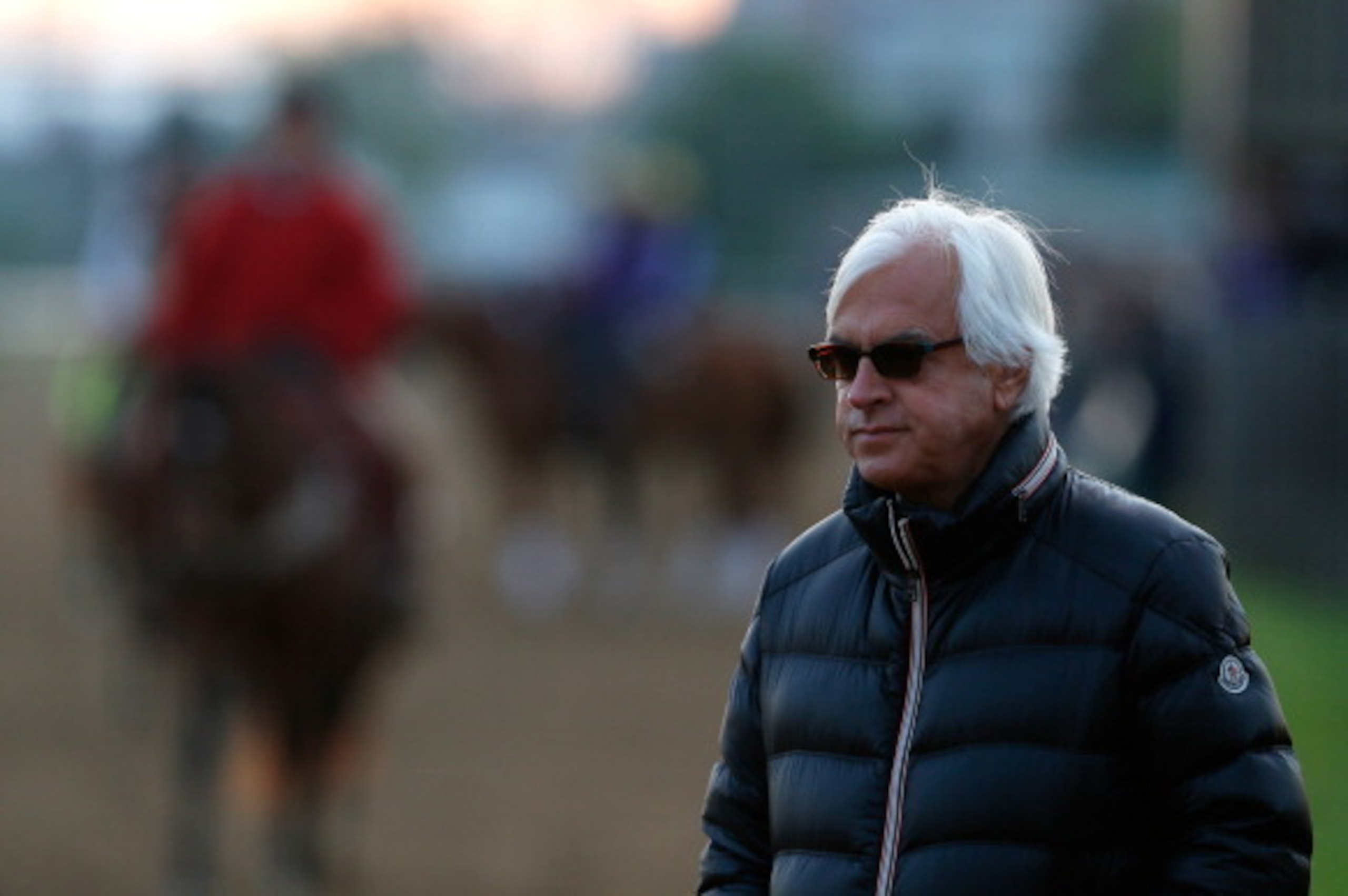 LOUISVILLE, KY - MAY 01:  Bob Baffert, trainer of Kentucky Derby contenders Hoppertunity and Chitu, watches track activity during early morning workouts at Churchill Downs on May 1, 2014 in Louisville, Kentucky.  (Photo by Kevin C. Cox/Getty Images)