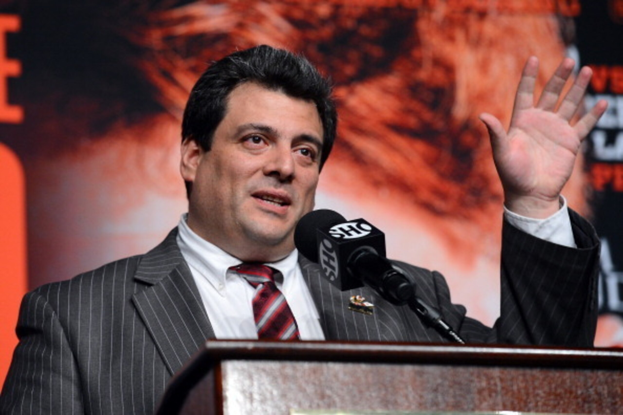 LAS VEGAS, NV - SEPTEMBER 11:  WBC Executive Director Mauricio Sulaiman speaks during the final news conference for the bout between Floyd Mayweather Jr. and Canelo Alvarez at the MGM Grand Hotel/Casino on September 11, 2013 in Las Vegas, Nevada. The figh