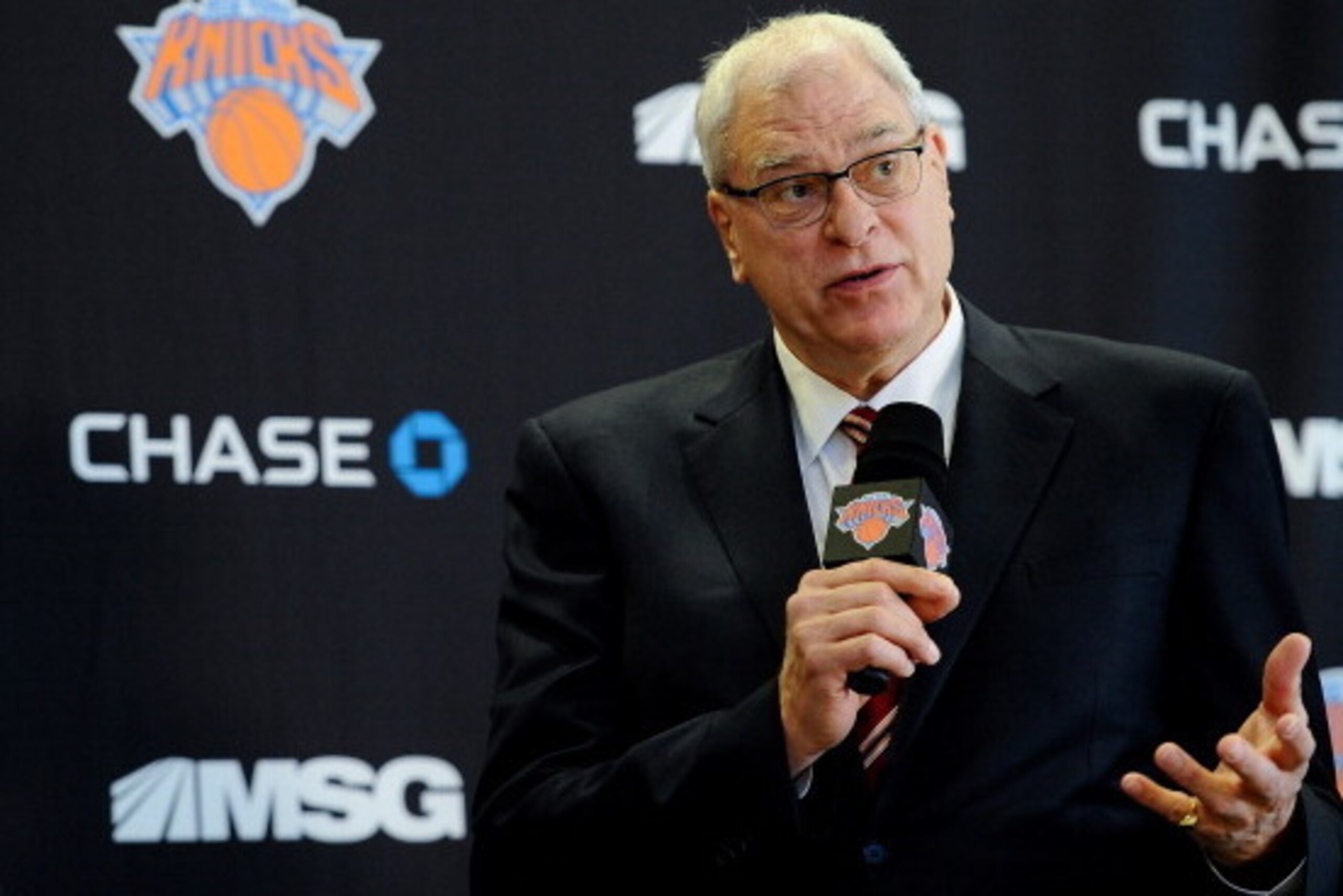 NEW YORK, NY - MARCH 18: Phil Jackson answers questions during the press conference to introduce him as President of the New York Knicks at Madison Square Garden on March 18, 2014 in New York City.  (Photo by Maddie Meyer/Getty Images)