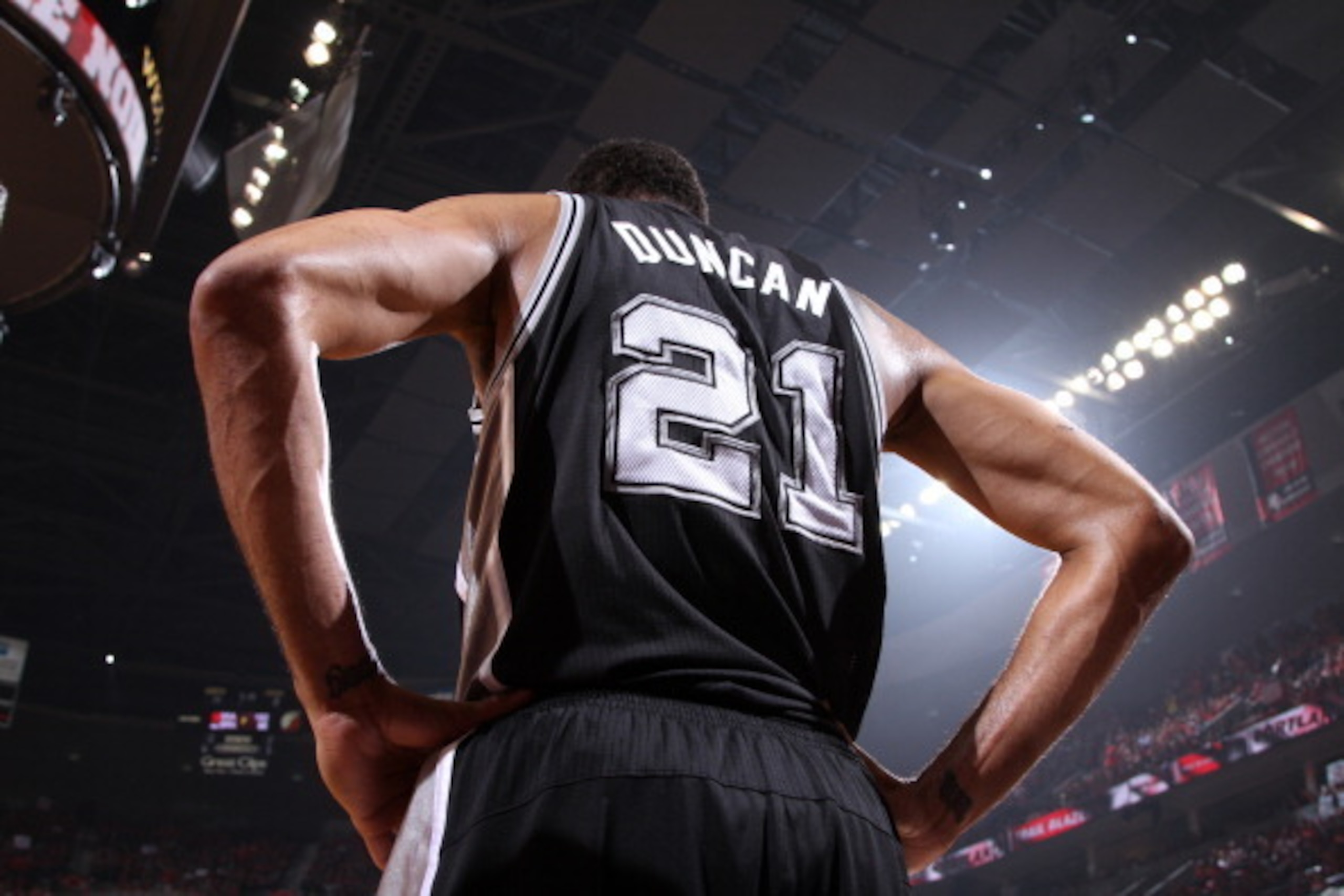 PORTLAND, OR - MAY 12: Tim Duncan #21 of the San Antonio Spurs during the game against Portland Trail Blazers in Game Four of the Western Conference Semifinals during the 2014 NBA Playoffs on May 12, 2014 at the Moda Center in Portland, Oregon. NOTE TO US
