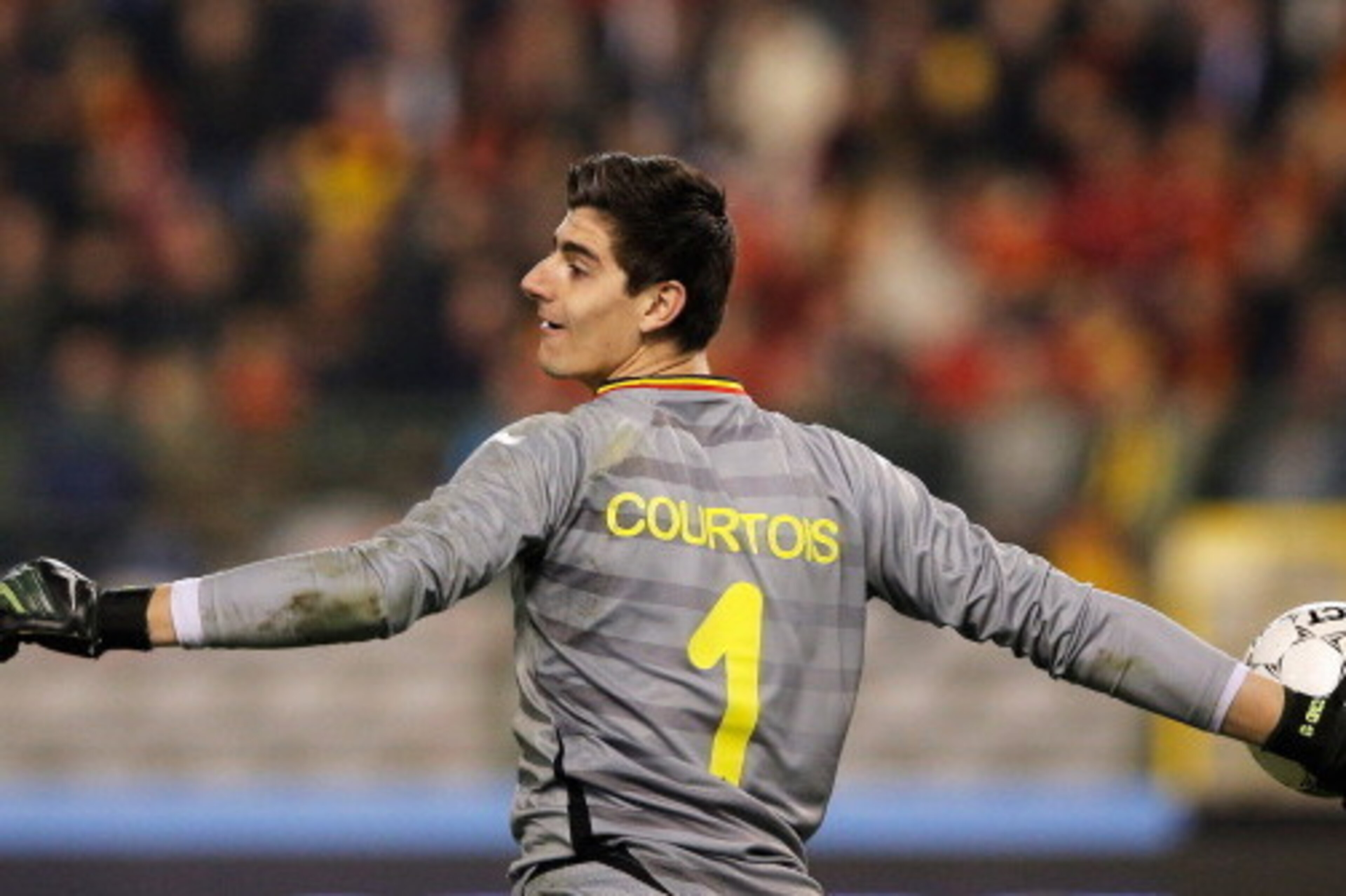 BRUSSELS, BELGIUM - MARCH 05:  Goalkeeper, Thibaut Courtois of Belgium in action during the International Friendly match between Belgium and Ivory Coast at The King Baudouin Stadium on March 5, 2014 in Brussels, Belgium.  (Photo by Dean Mouhtaropoulos/Get