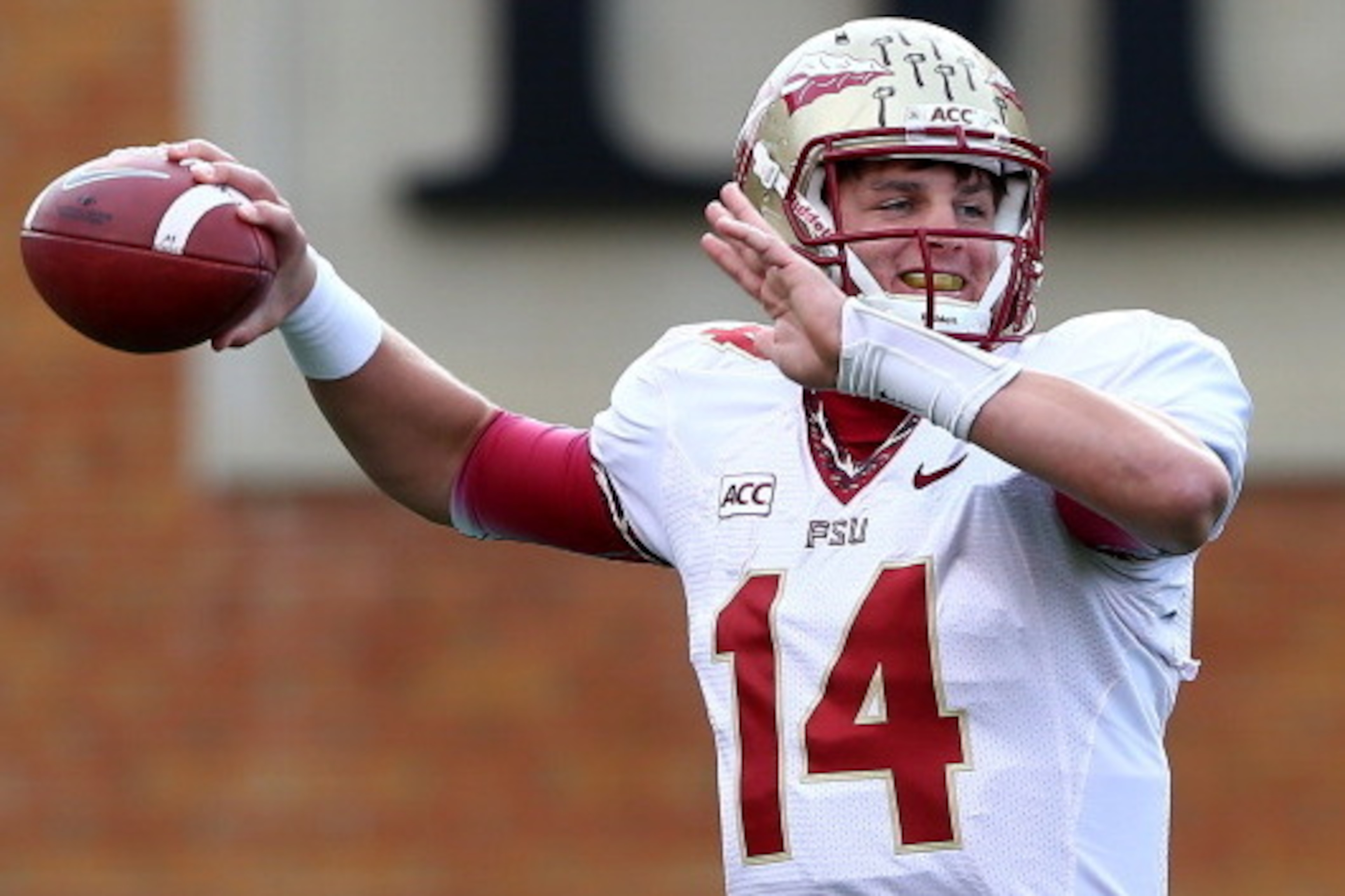 WINSTON SALEM, NC - NOVEMBER 09:  Jacob Coker #14 of the Florida State Seminoles during their game at BB&T Field on November 9, 2013 in Winston Salem, North Carolina.  (Photo by Streeter Lecka/Getty Images)