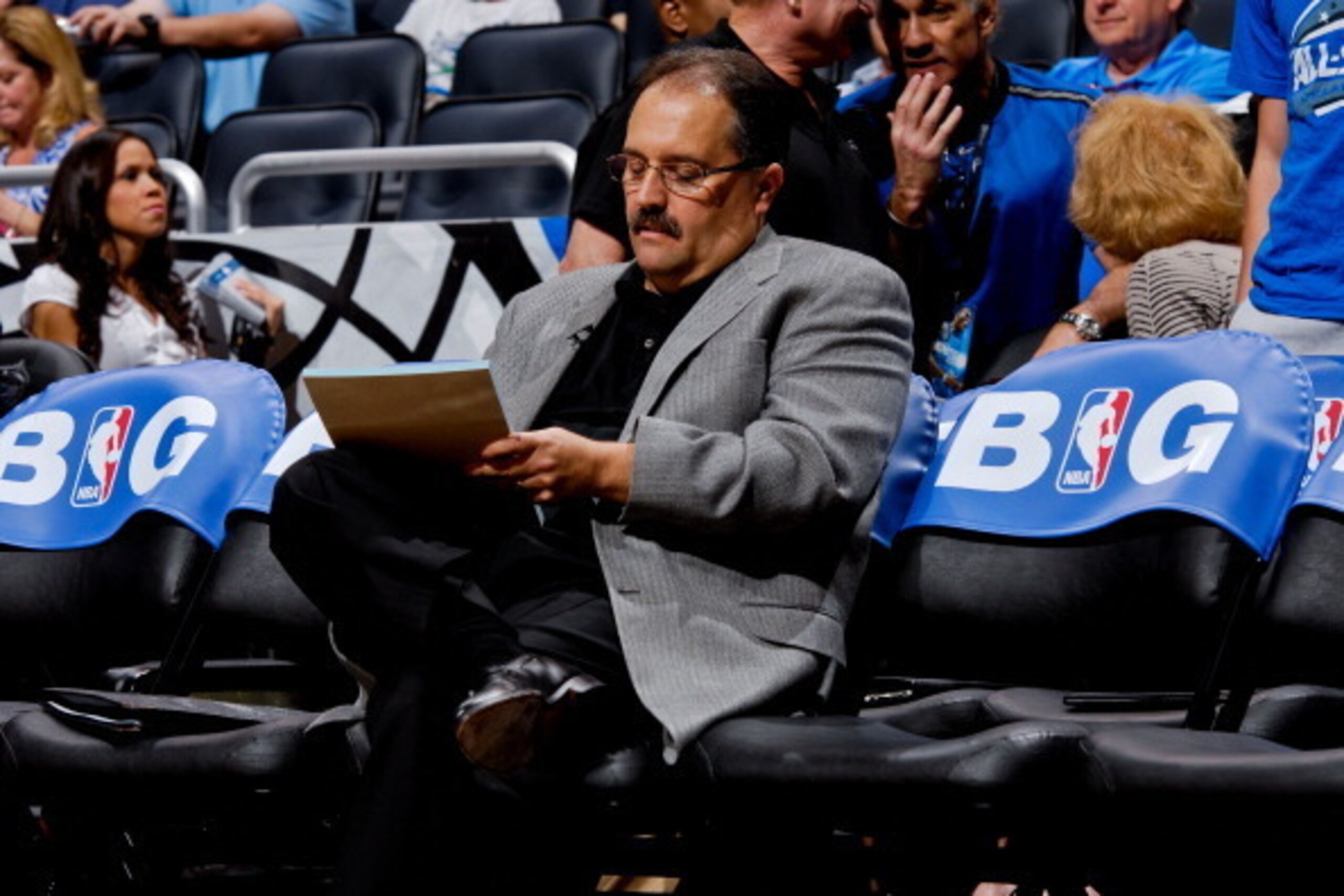 ORLANDO, FL - MAY 5: Stan Van Gundy, head coach of the Orlando Magic, draws up plays for his team before Game Four of the Eastern Conference Quarterfinals against the Indiana Pacers during the 2012 NBA Playoffs on May 5, 2012 at Amway Center in Orlando, F
