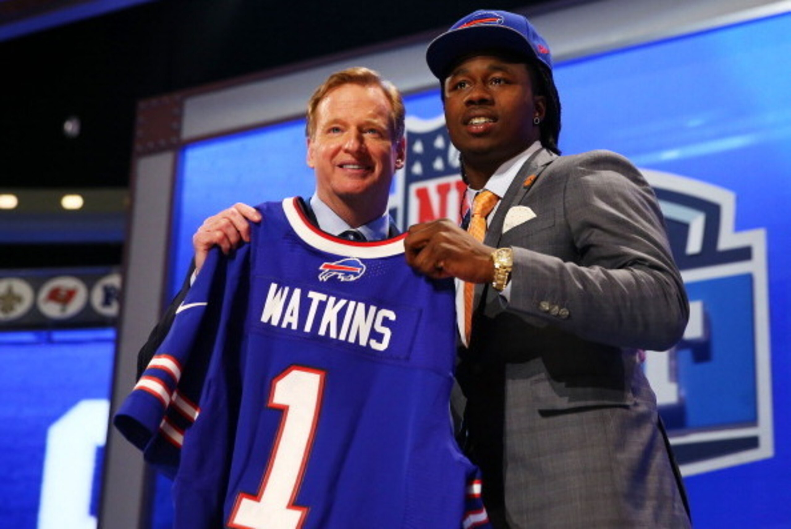 NEW YORK, NY - MAY 08:  Sammy Watkins of the Clemson Tigers poses with NFL Commissioner Roger Goodell after he was picked #4 overall by the Buffalo Bills during the first round of the 2014 NFL Draft at Radio City Music Hall on May 8, 2014 in New York City