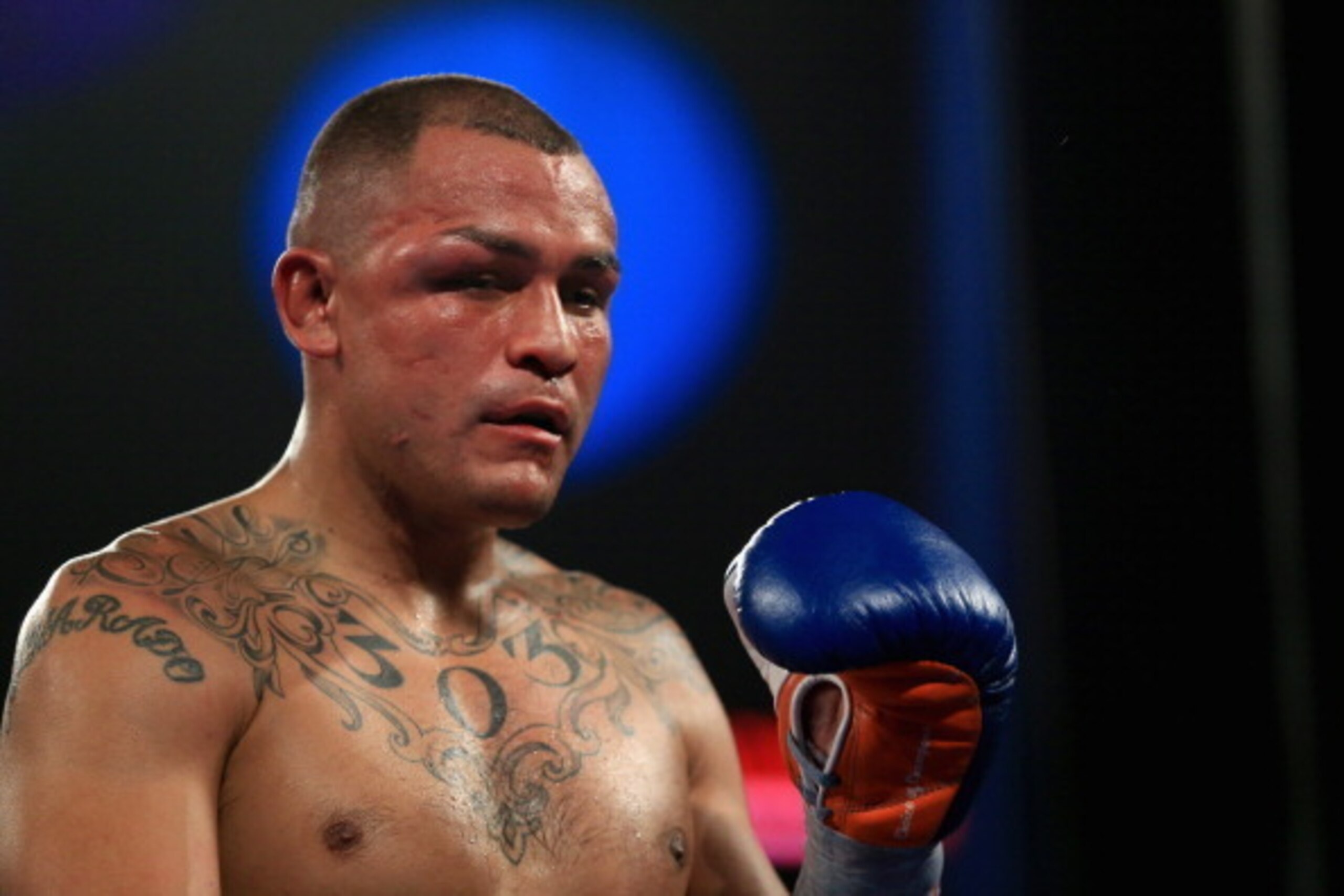 BROOMFIELD, CO - OCTOBER 19:  Mike Alvarado heads to his corner as he was defeated by Ruslan Provodnikov of Russia with a TKO in the 10th round to claim the WBO Junior Welterweight Title at the 1stBank Center on October 19, 2013 in Broomfield, Colorado.  