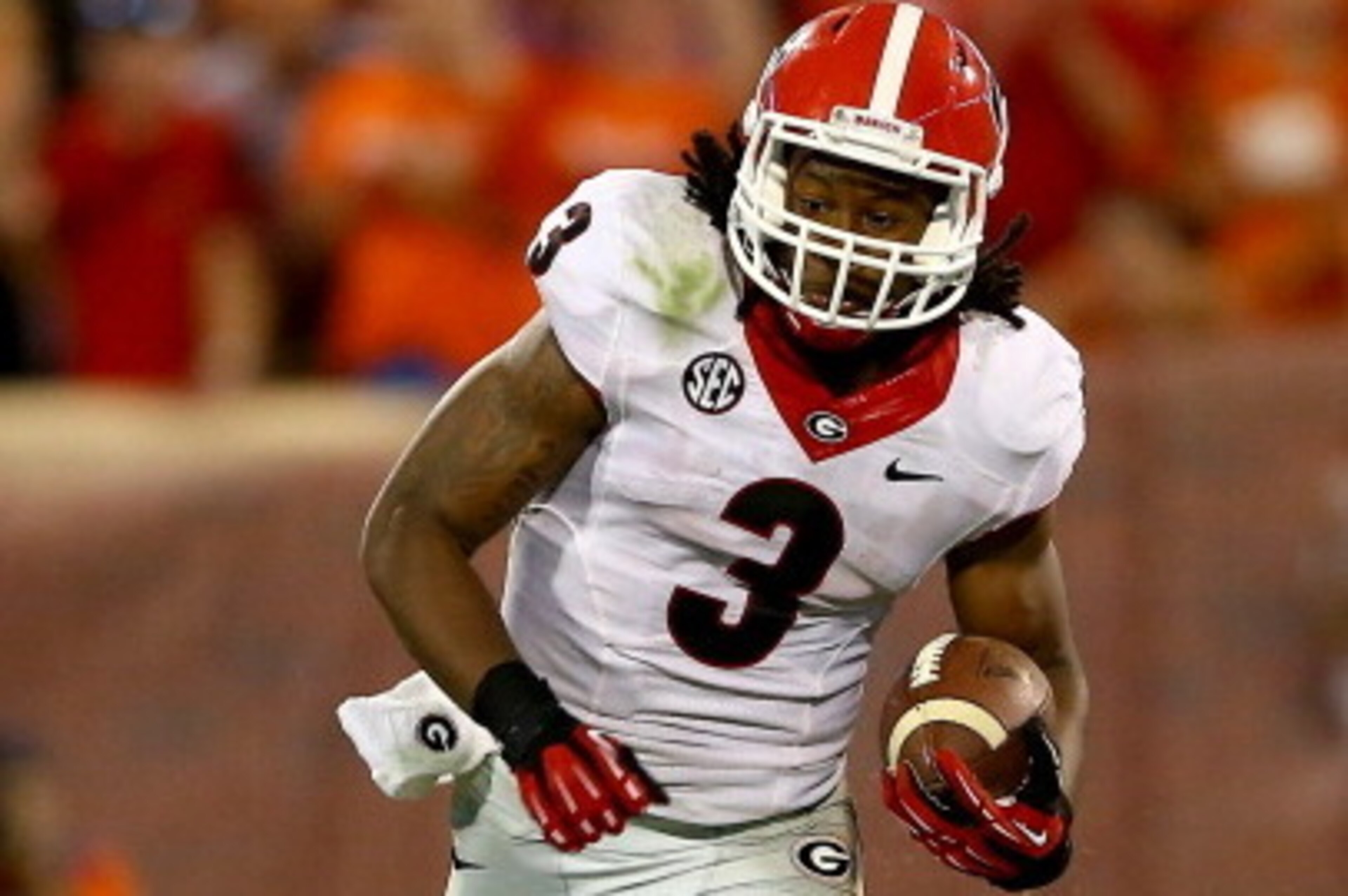 CLEMSON, SC - AUGUST 31:  Todd Gurley #3 of the Georgia Bulldogs during their game at Memorial Stadium on August 31, 2013 in Clemson, South Carolina.  (Photo by Streeter Lecka/Getty Images)