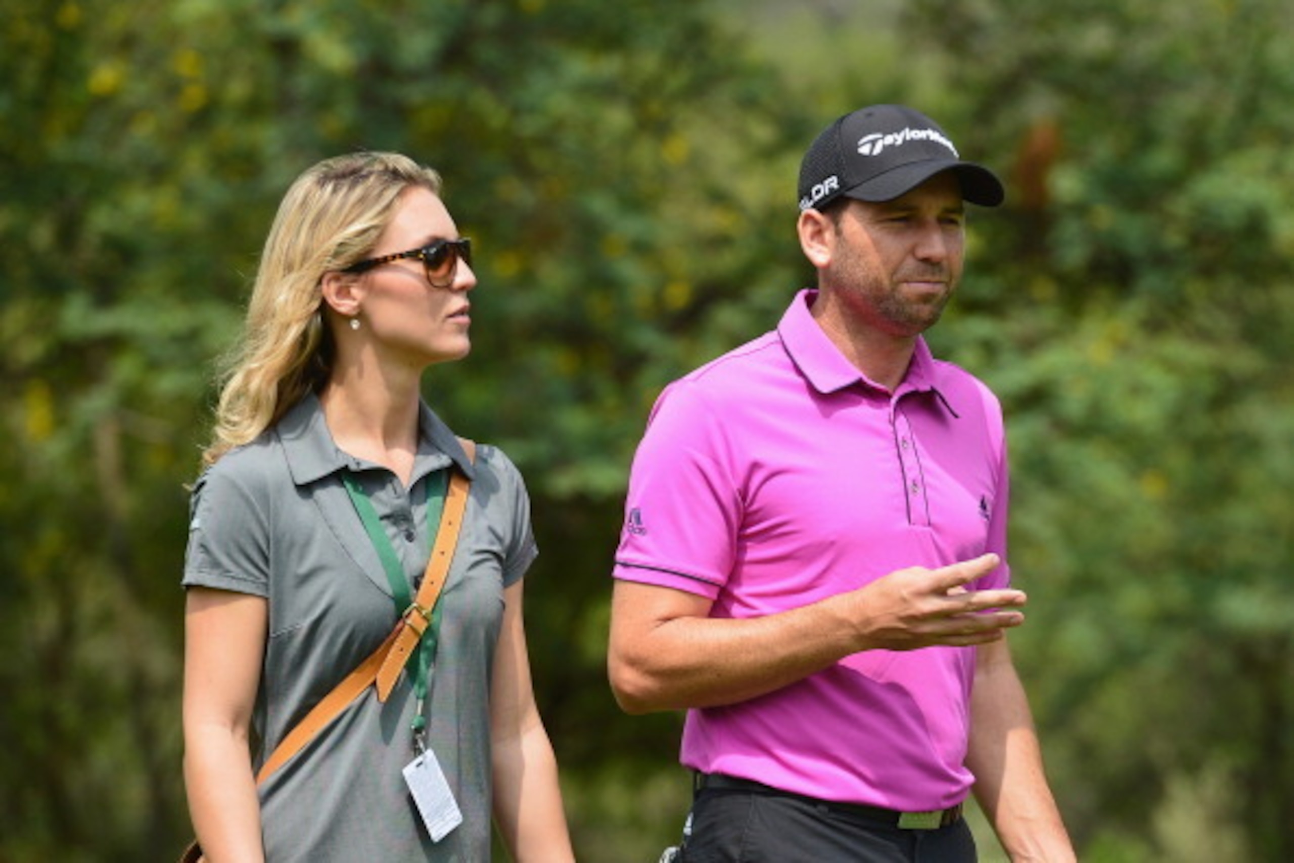 SUN CITY, SOUTH AFRICA - DECEMBER 03:  Sergio Garcia of Spain with his friend  Katharina Boehm during the pro - am prior to the start of the Nedban Golf Challenge at Gary Player CC on December 3, 2013 in Sun City, South Africa.  (Photo by Stuart Franklin/