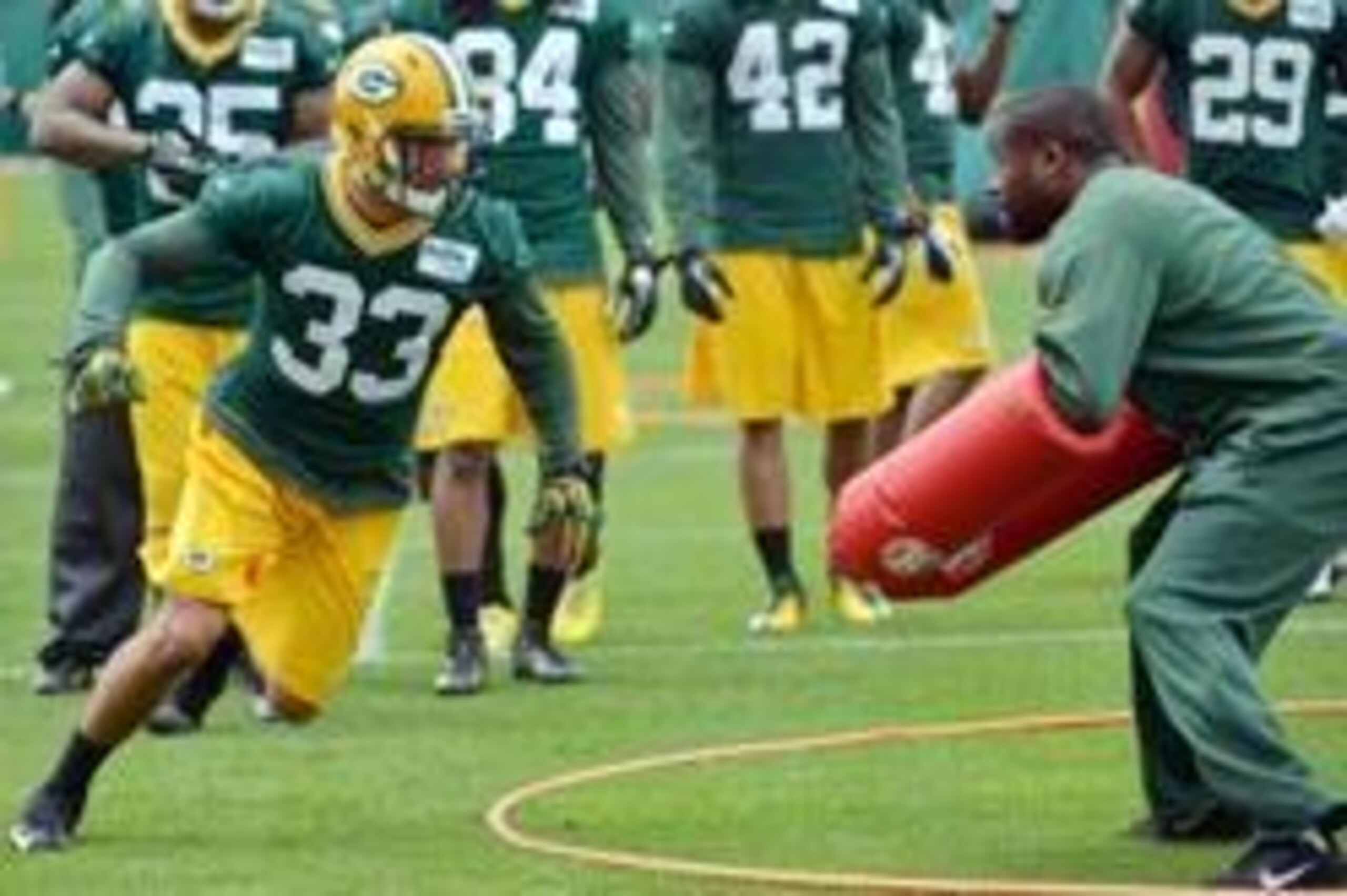 Jun 11, 2013; Green Bay, WI, USA; Green Bay Packers cornerback Micah Hyde works out during organized team activities at Clarke Hinkle Field in Green Bay. Mandatory Credit: Benny Sieu-USA TODAY Sports
