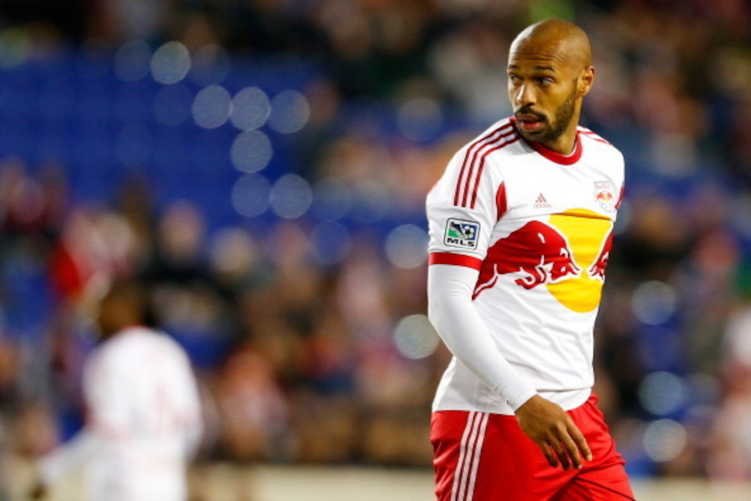 HARRISON, NJ - APRIL 16:  Thierry Henry #14 of New York Red Bulls looks on during the game against the Philadelphia Union at Red Bull Arena on April 16, 2014 in Harrison, New Jersey. Red Bulls defeated the Union 2-1.  (Photo by Mike Stobe/Getty Images)