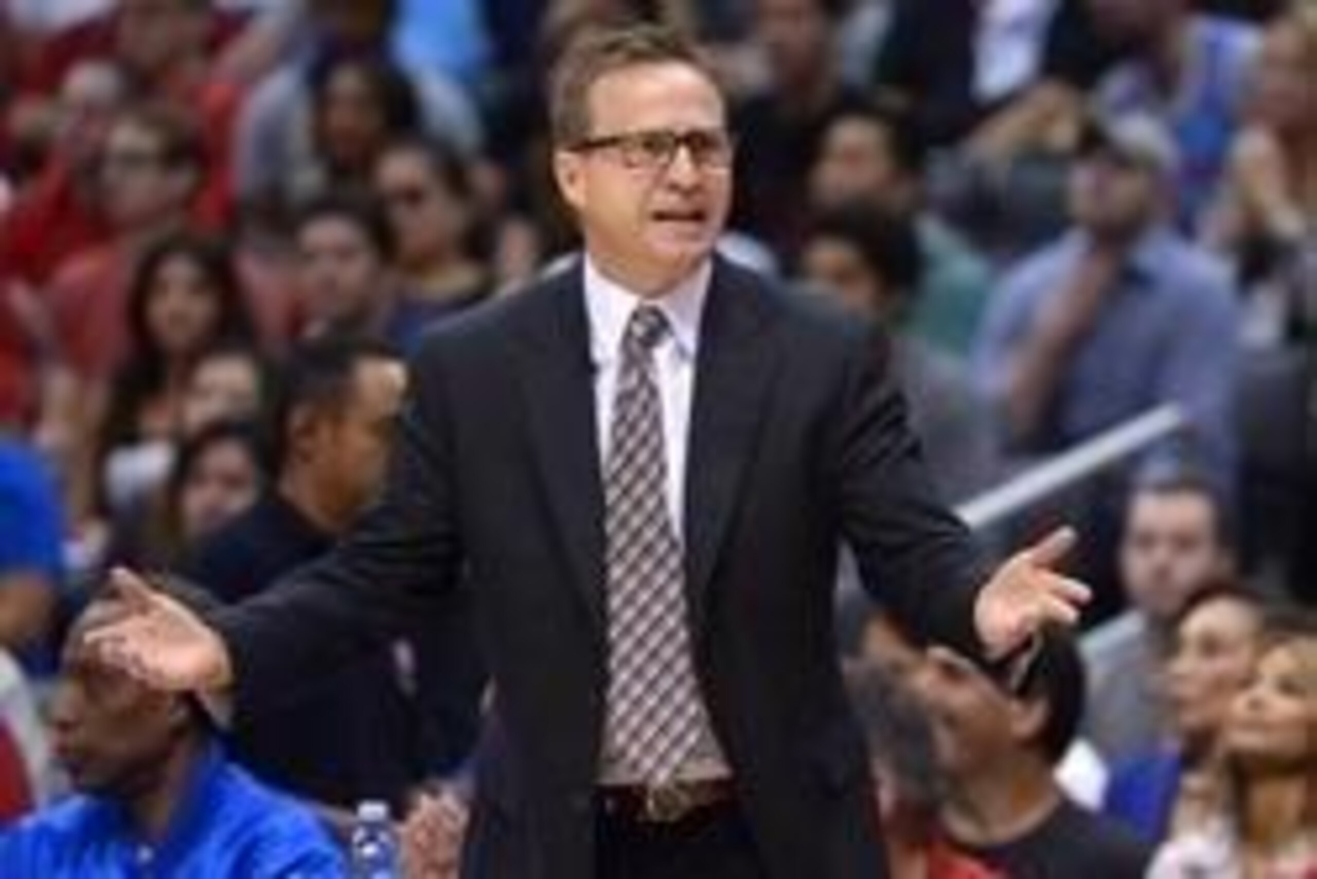 May 11, 2014; Los Angeles, CA, USA; Oklahoma City Thunder coach Scott Brooks reacts during game four of the second round of the 2014 NBA Playoffs against the Los Angeles Clippers at Staples Center. Mandatory Credit: Kirby Lee-USA TODAY Sports May 11, 2014; Los Angeles, CA, USA; Oklahoma City Thunder coach Scott Brooks reacts during game four of the second round of the 2014 NBA Playoffs against the Los Angeles Clippers at Staples Center. Mandatory Credit: Kirby Lee-USA TODAY Sports