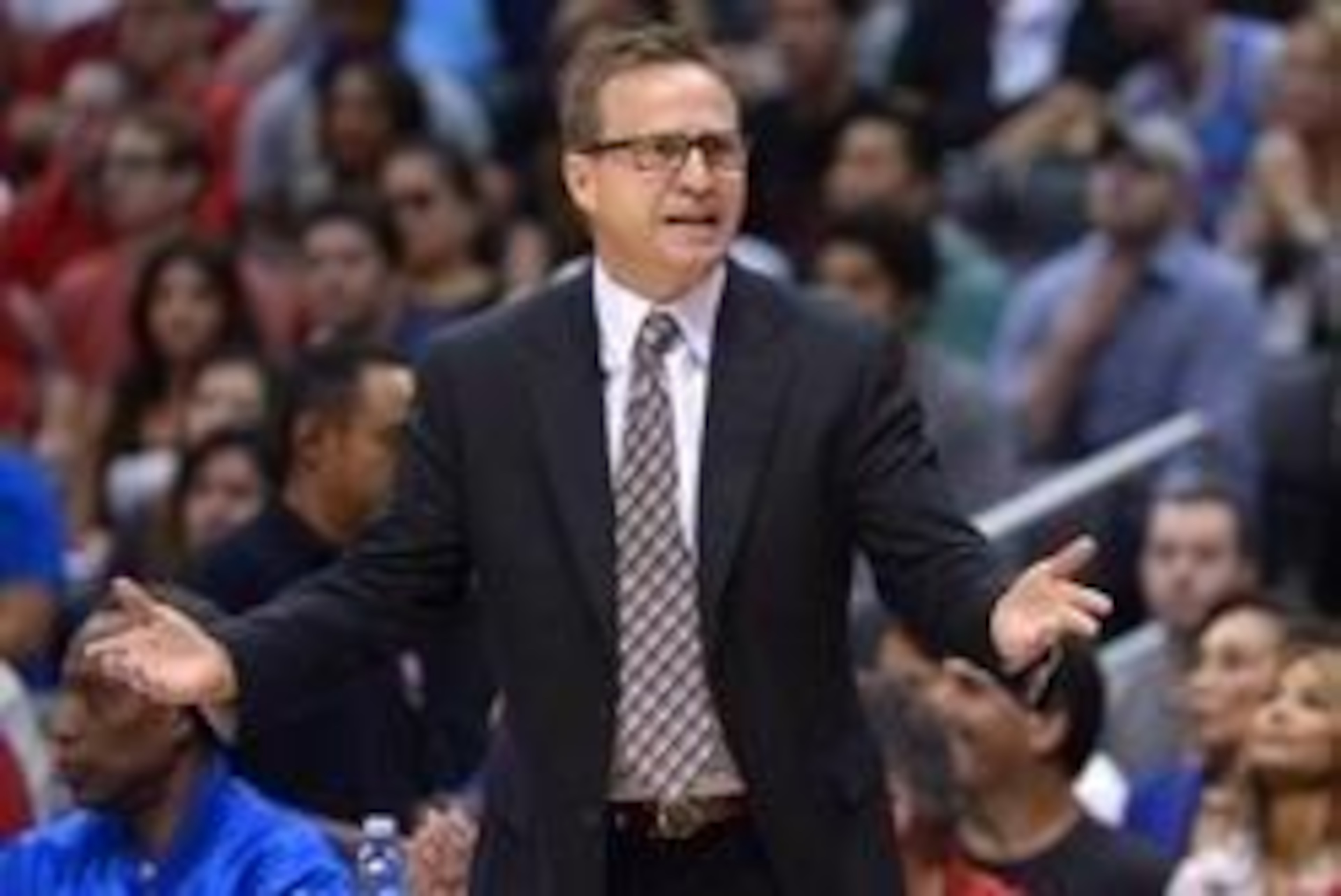 May 11, 2014; Los Angeles, CA, USA; Oklahoma City Thunder coach Scott Brooks reacts during game four of the second round of the 2014 NBA Playoffs against the Los Angeles Clippers at Staples Center. Mandatory Credit: Kirby Lee-USA TODAY Sports May 11, 2014; Los Angeles, CA, USA; Oklahoma City Thunder coach Scott Brooks reacts during game four of the second round of the 2014 NBA Playoffs against the Los Angeles Clippers at Staples Center. Mandatory Credit: Kirby Lee-USA TODAY Sports