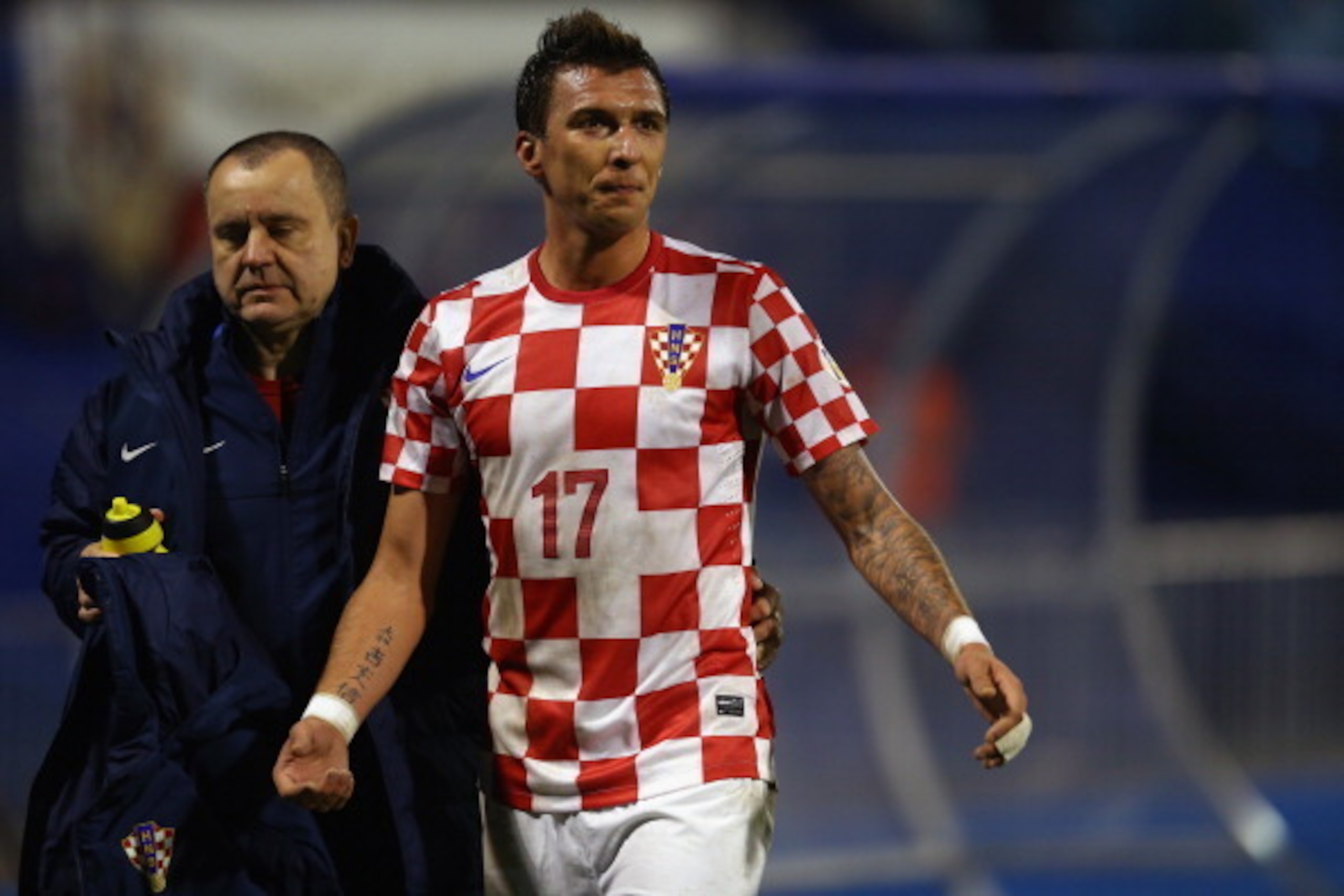 ZAGREB, CROATIA - NOVEMBER 19: Mario Mandzukic of Croatia reacts after being sent off during the FIFA 2014 World Cup Qualifier play-off second leg match between Croatia and Iceland at Maksimir Stadium on November 19, 2013 in Zagreb, Croatia.  (Photo by Al