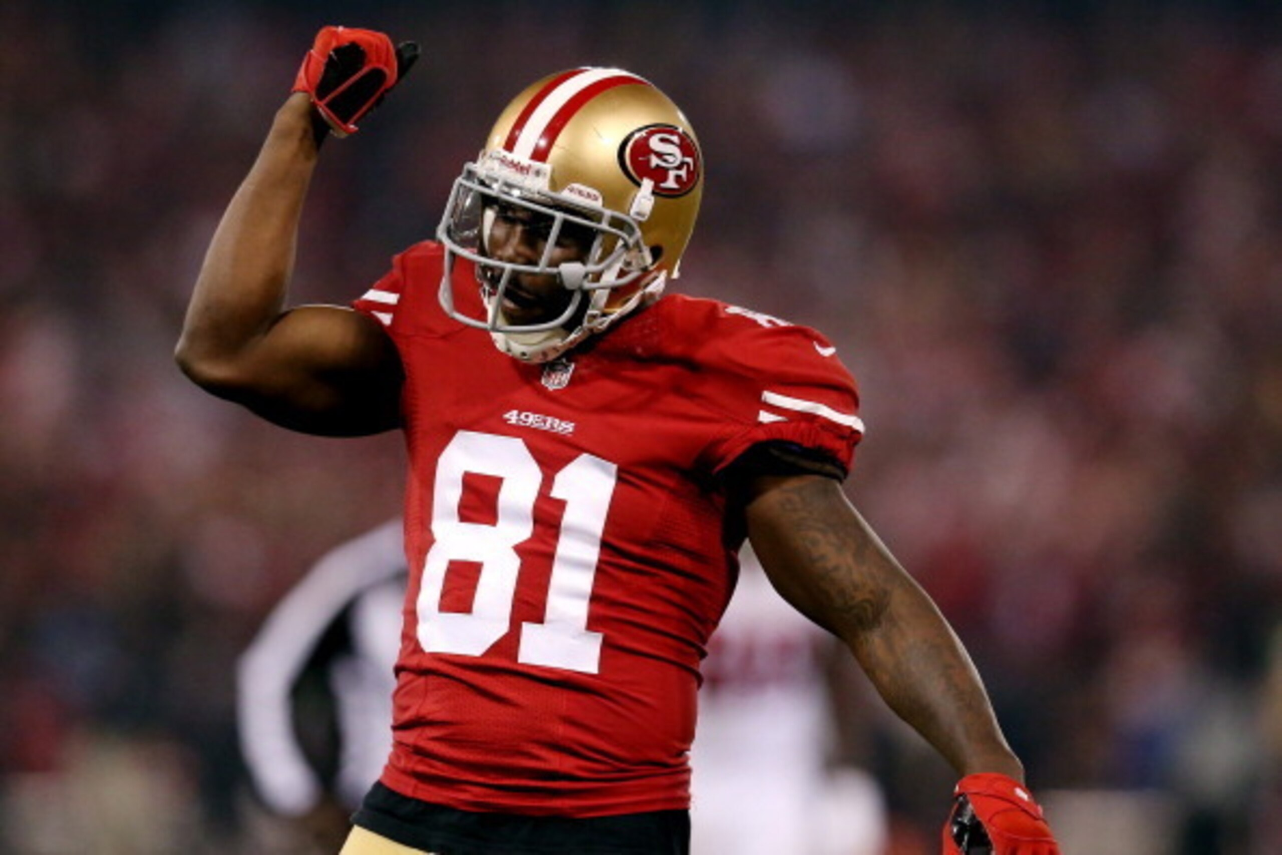 SAN FRANCISCO, CA - DECEMBER 23: Wide receiver Anquan Boldin #81 of the San Francisco 49ers celebrates against the Atlanta Falcons during a game at Candlestick Park on December 23, 2013 in San Francisco, California.  (Photo by Stephen Dunn/Getty Images)