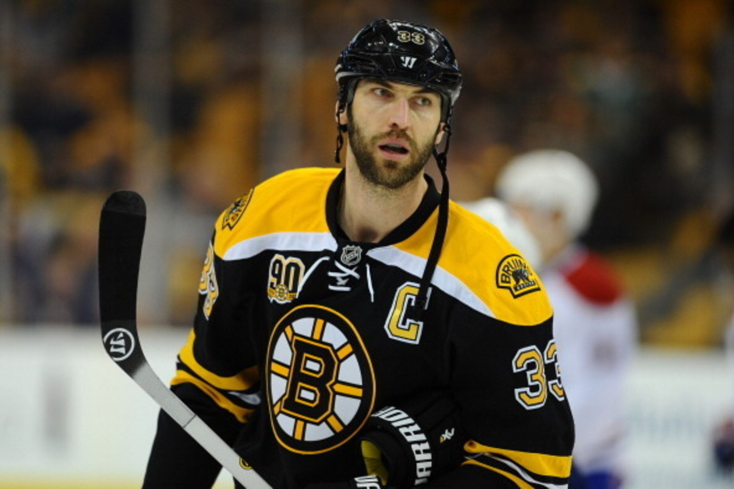 BOSTON, MA - MAY 10: Zdeno Chara #33 of the Boston Bruins during warm ups before the game against the Montreal Canadiens in Game Five of the Second Round of the 2014 Stanley Cup Playoffs at TD Garden on May 10, 2014 in Boston, Massachusetts. (Photo by Bri BOSTON, MA - MAY 10: Zdeno Chara #33 of the Boston Bruins during warm ups before the game against the Montreal Canadiens in Game Five of the Second Round of the 2014 Stanley Cup Playoffs at TD Garden on May 10, 2014 in Boston, Massachusetts. (Photo by Bri