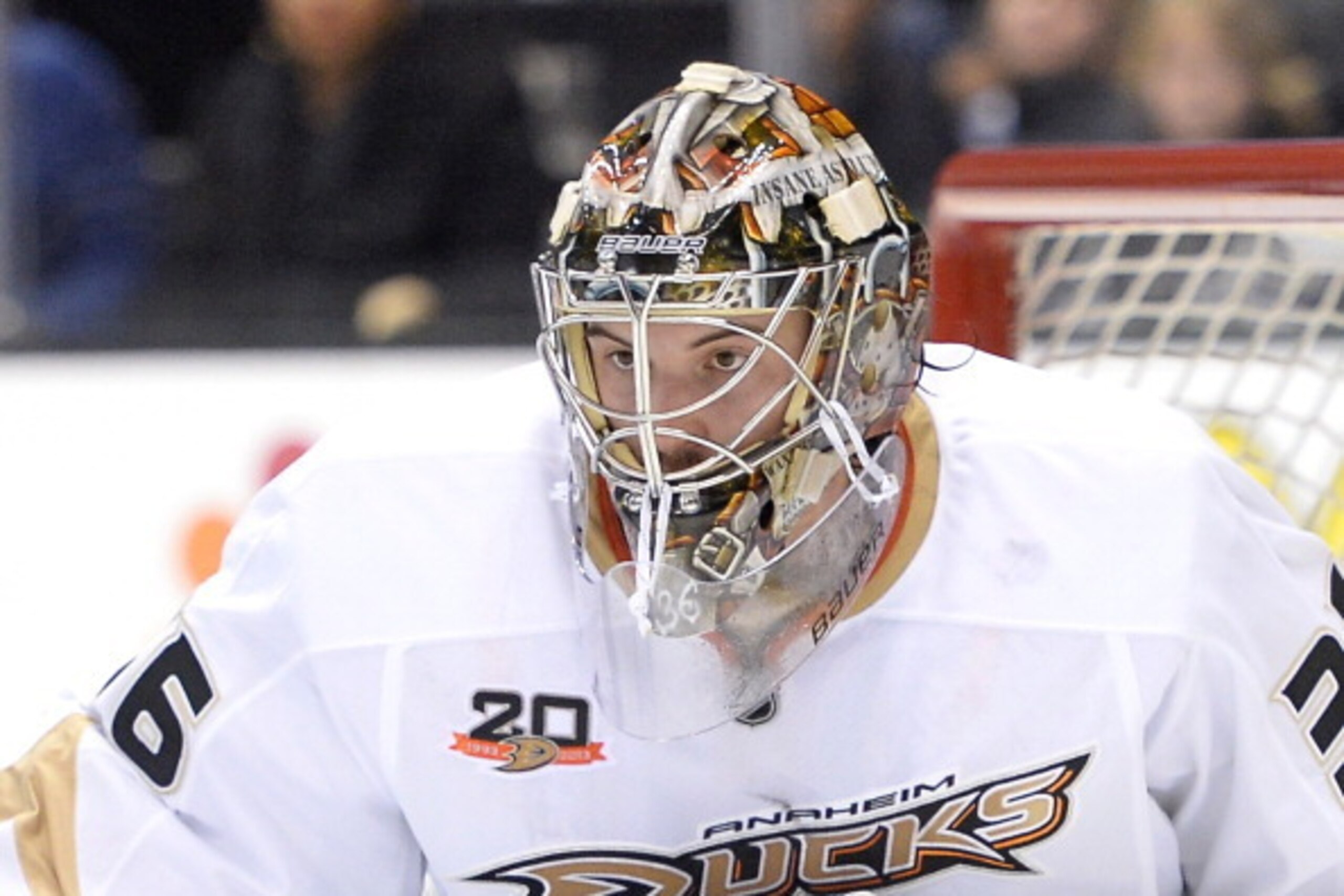 LOS ANGELES, CA - MAY 10: John Gibson #36 of the Anaheim Ducks plays goal against the Los Angeles Kings during the second period in Game Four of the Second Round of the 2014 NHL Stanley Cup Playoffs at Staples Center on May 10, 2014 in Los Angeles, Calif LOS ANGELES, CA - MAY 10: John Gibson #36 of the Anaheim Ducks plays goal against the Los Angeles Kings during the second period in Game Four of the Second Round of the 2014 NHL Stanley Cup Playoffs at Staples Center on May 10, 2014 in Los Angeles, Calif