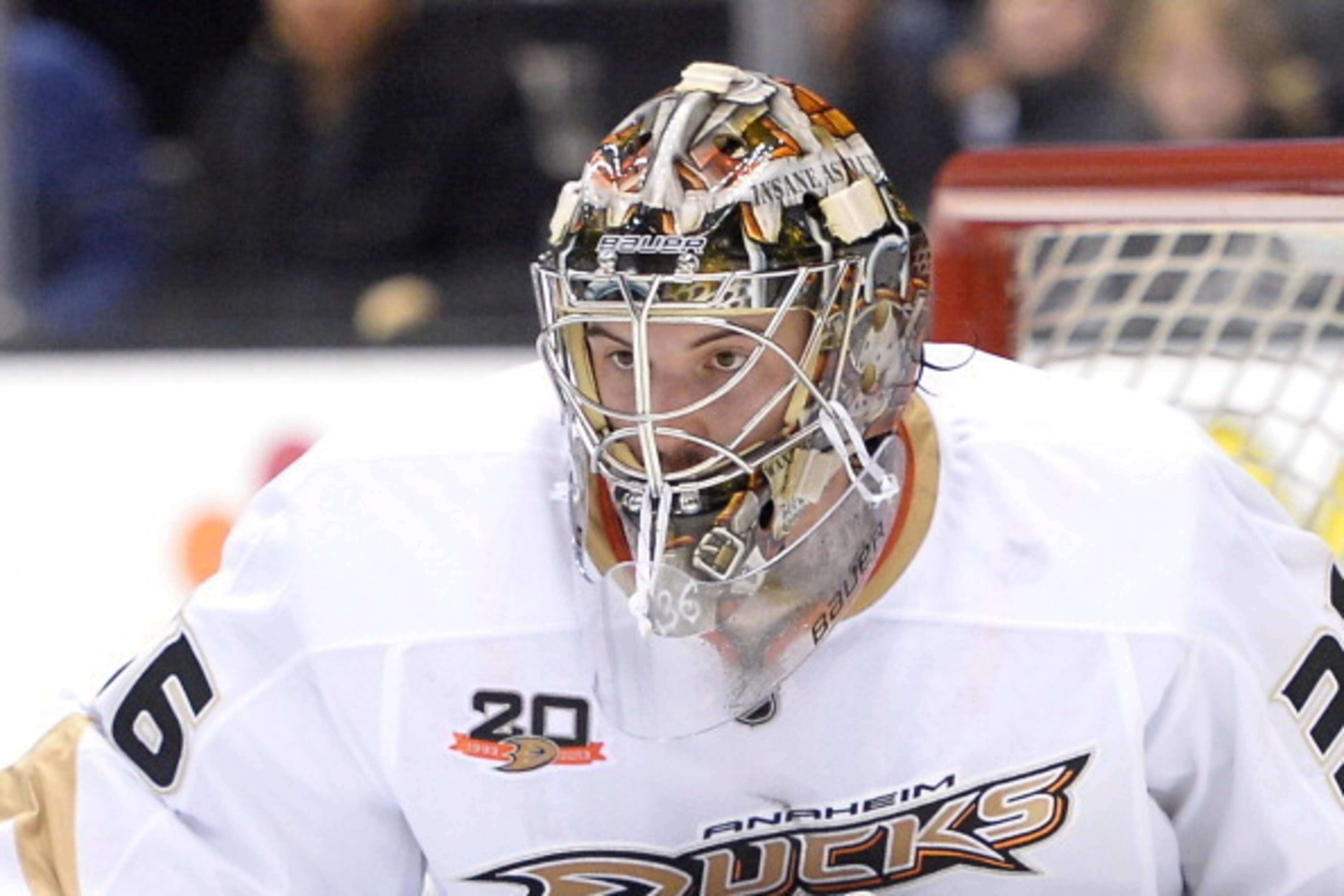 LOS ANGELES, CA - MAY 10: John Gibson #36 of the Anaheim Ducks plays goal against the Los Angeles Kings during the second period in Game Four of the Second Round of the 2014 NHL Stanley Cup Playoffs at Staples Center on May 10, 2014 in Los Angeles, Calif LOS ANGELES, CA - MAY 10: John Gibson #36 of the Anaheim Ducks plays goal against the Los Angeles Kings during the second period in Game Four of the Second Round of the 2014 NHL Stanley Cup Playoffs at Staples Center on May 10, 2014 in Los Angeles, Calif