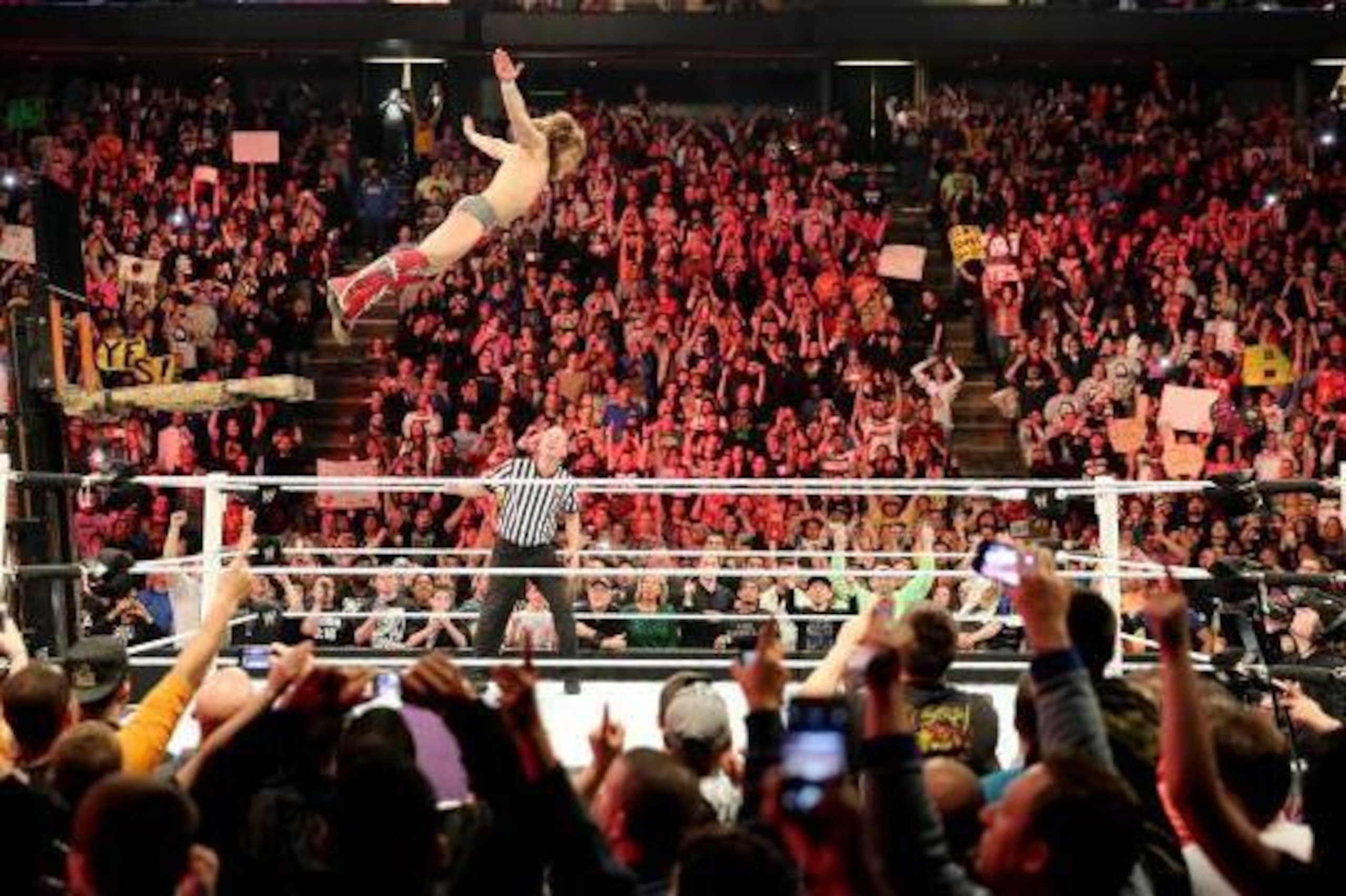 Daniel Bryan dives onto Kane at Extreme Rules from a forklift.