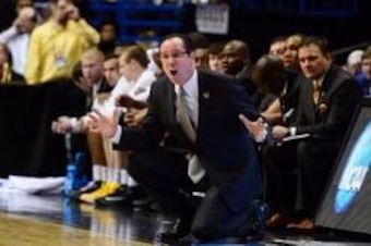 Mar 23, 2014; St. Louis, MO, USA; Wichita State Shockers head coach Gregg Marshall yells from the sideline against the Kentucky Wildcats during the first half in the third round of the 2014 NCAA Men's Basketball Championship at Scottrade Center. Mandatory