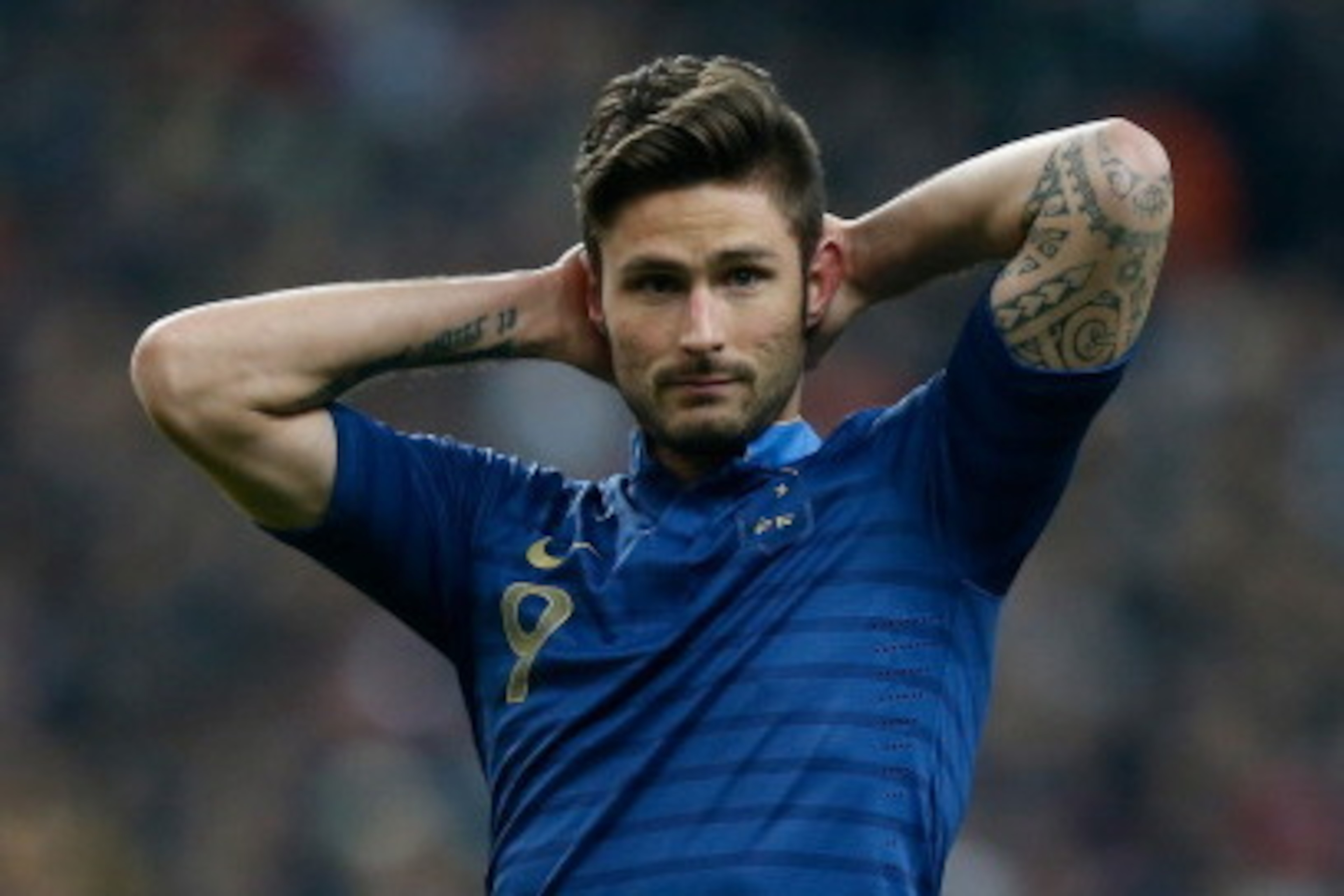 PARIS, FRANCE - NOVEMBER 19:  Olivier Giroud of France in action during the FIFA 2014 World Cup Qualifier 2nd Leg Playoff between France and Ukraine at the Stade de France on November 19, 2013 in Paris, France.  (Photo by Harry Engels/Getty Images)