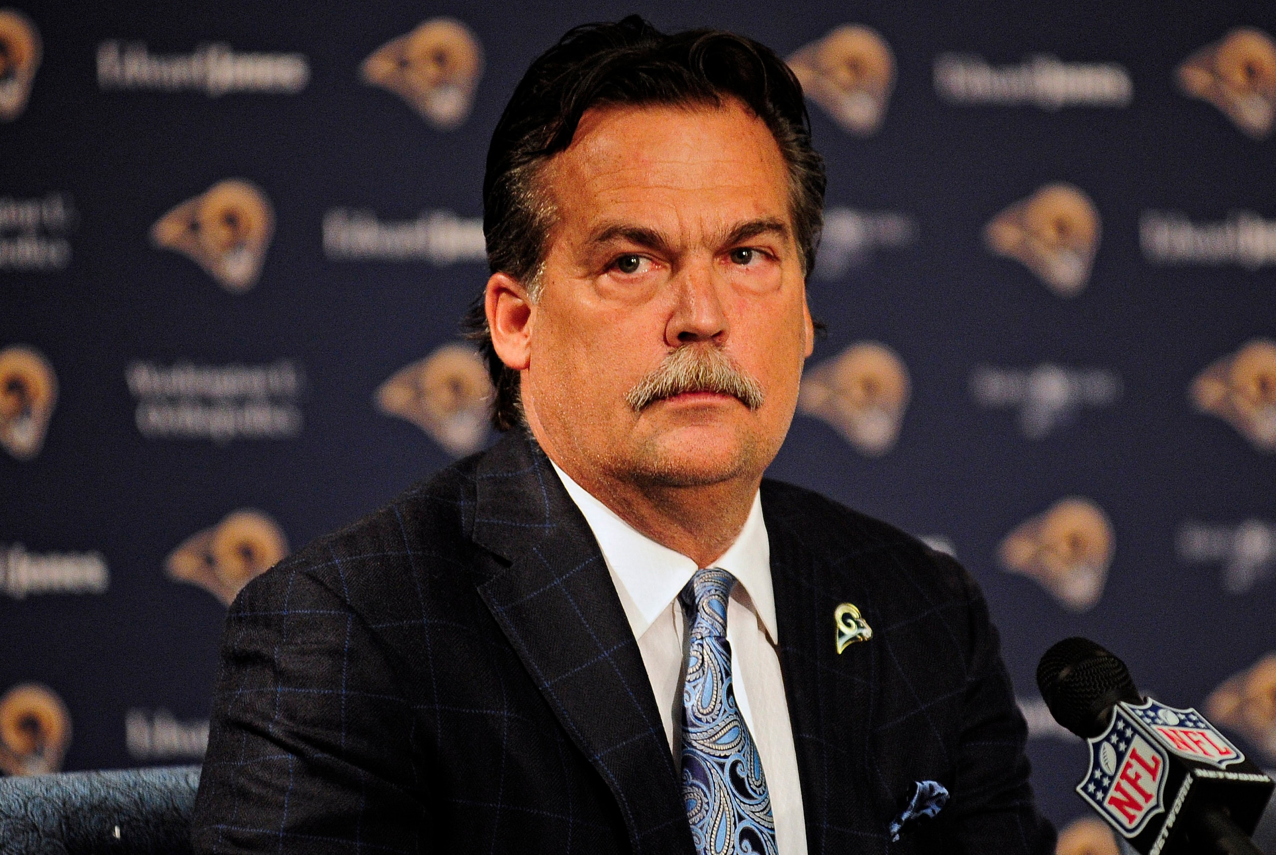 May 13, 2014; St. Louis, MO, USA; St. Louis Rams head coach Jeff Fisher looks on during a press conference at Rams Park. Mandatory Credit: Jeff Curry-USA TODAY Sports